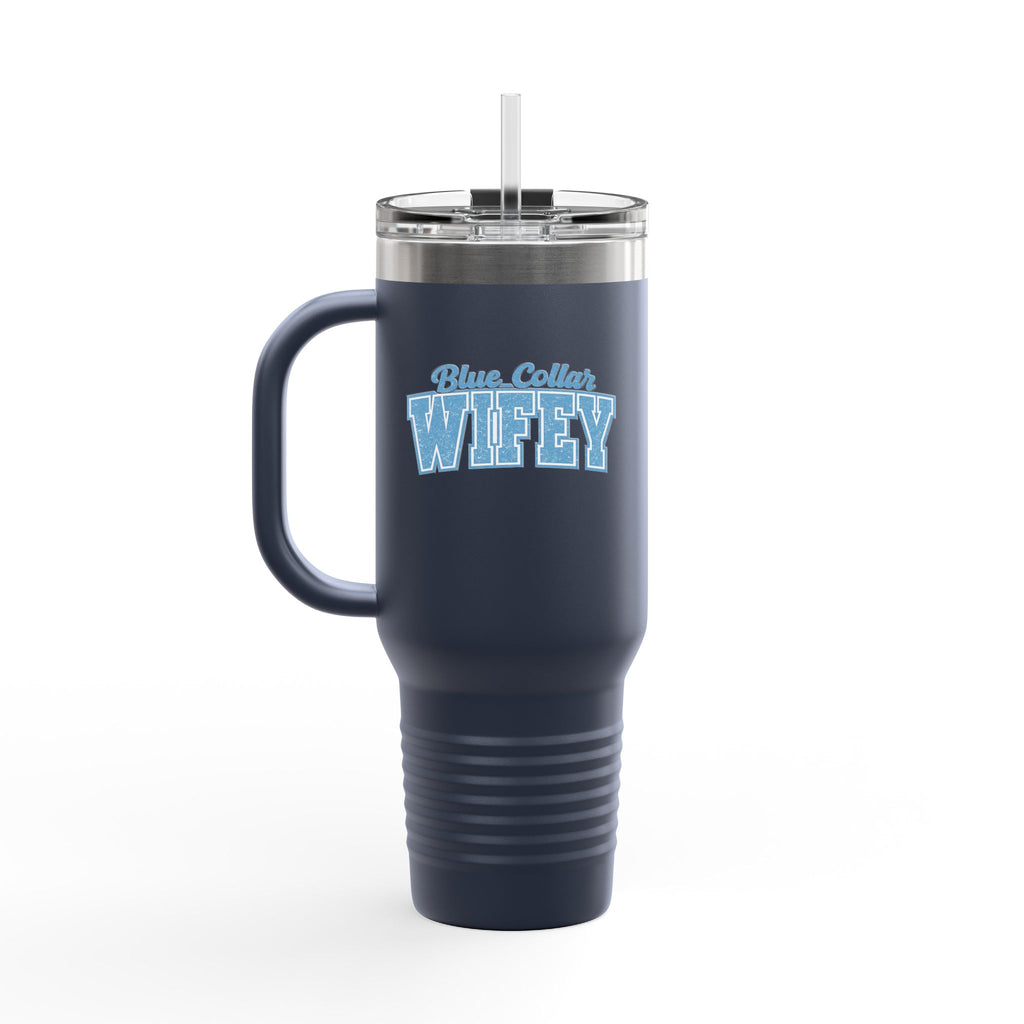 40oz Insulated Travel Mug — "Blue Collar Wifey" Rustic Workwife Coffee Tumbler