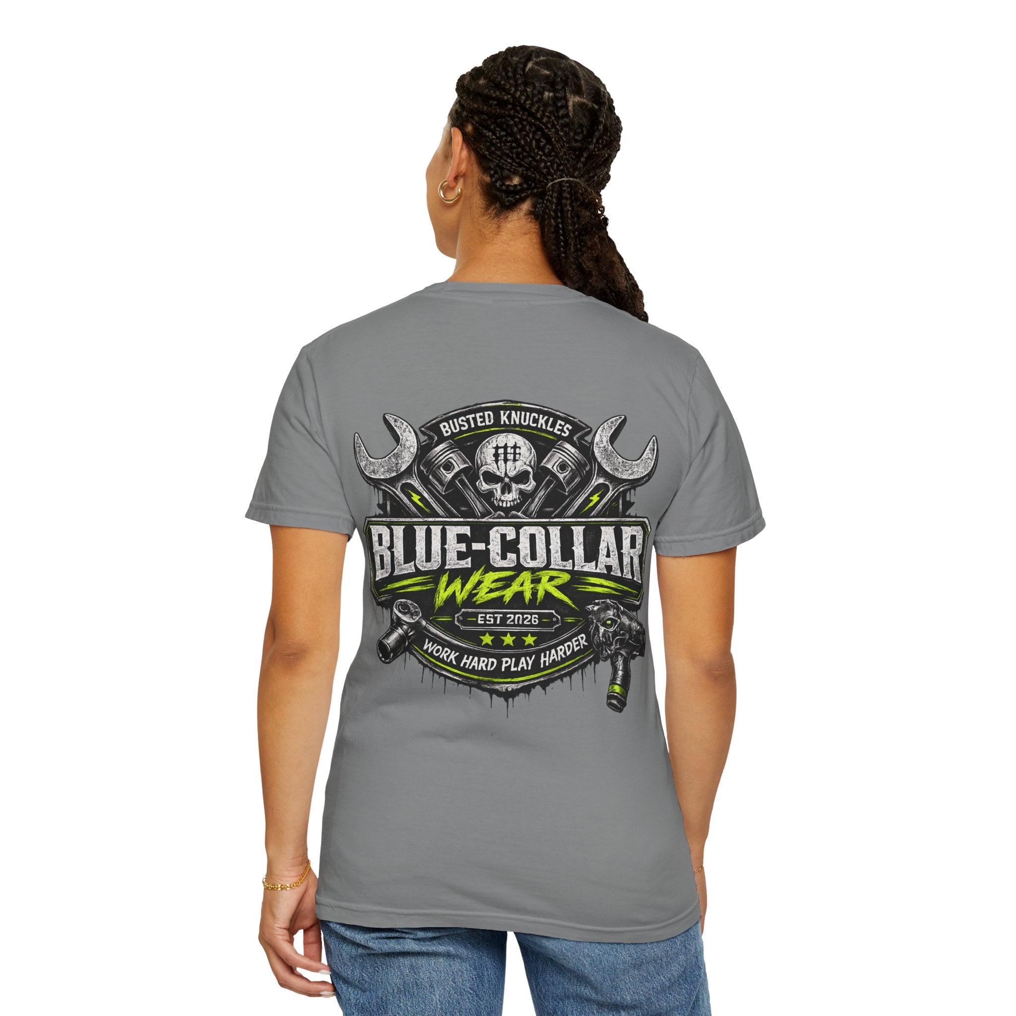 Blue-Collar Wear T-Shirt Mechanic — "Busted Knuckles" Workwear Graphic