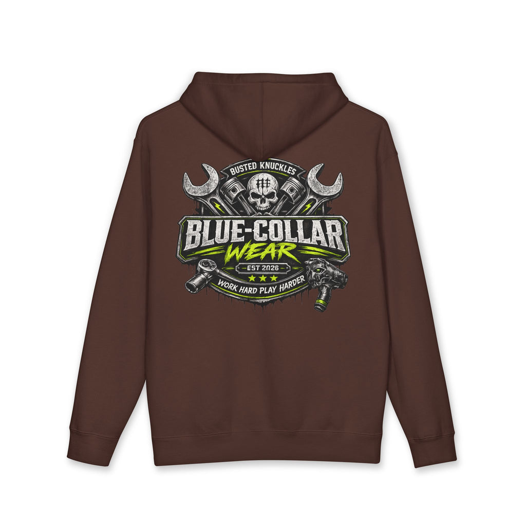 Blue-Collar Wear Hoodie Mechanic — "Blue-Collar Wear" Skull & Wrench Workwear Pullover