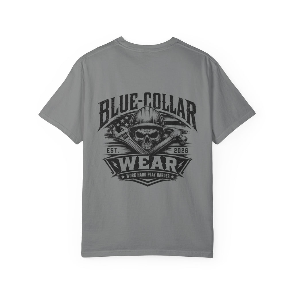 Blue-Collar Wear T-Shirt — "Work Hard • Play Harder" Retro Workwear Tee