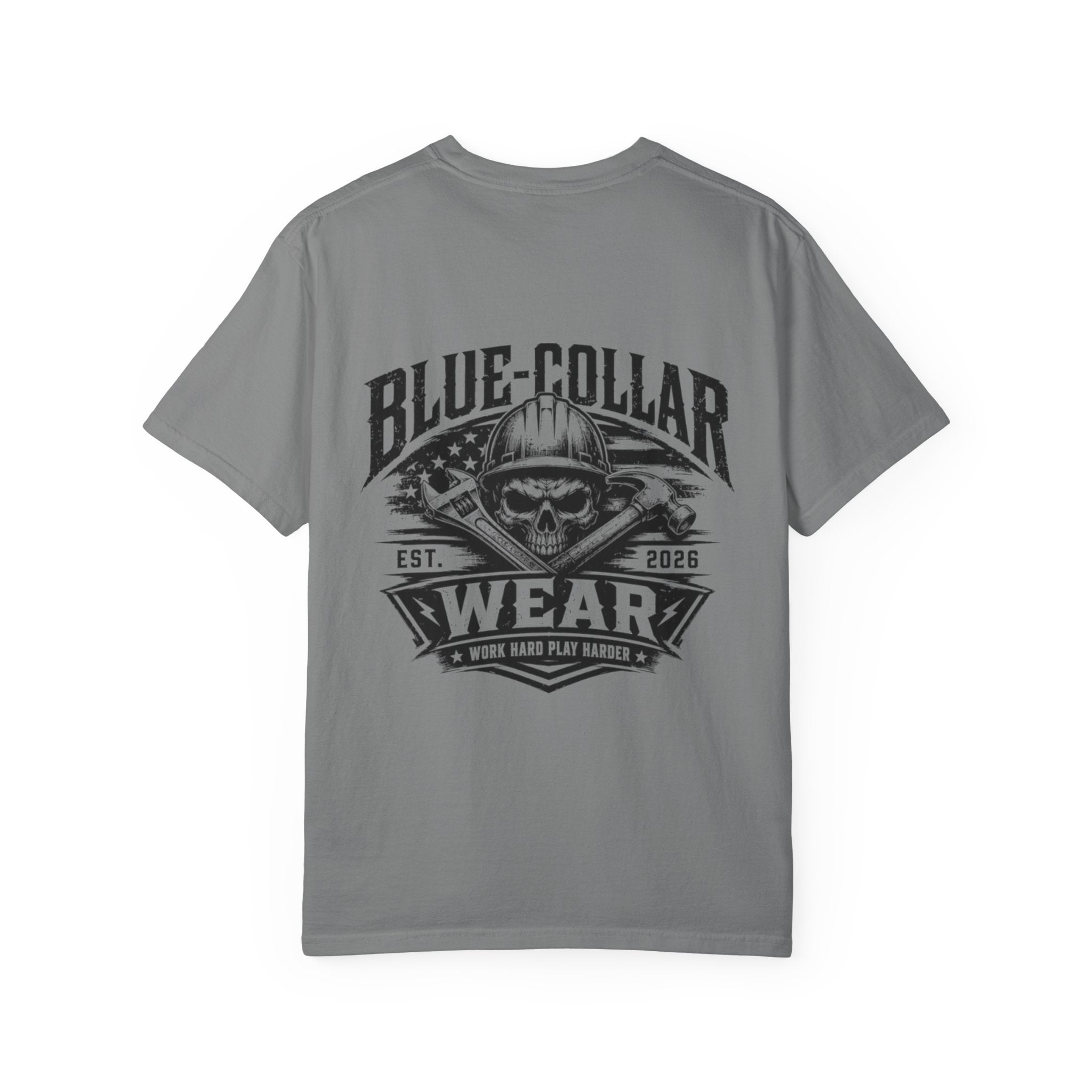 Blue-Collar Wear T-Shirt — "Work Hard • Play Harder" Retro Workwear Tee
