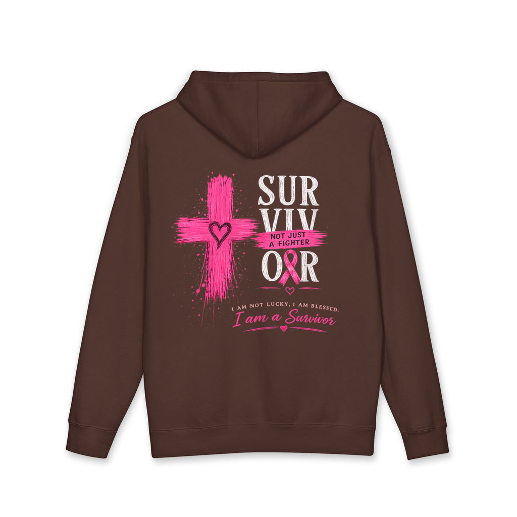 Breast Cancer Survivor Hoodie – 'Survivor, Not Just A Fighter' Pink Ribbon Pullover