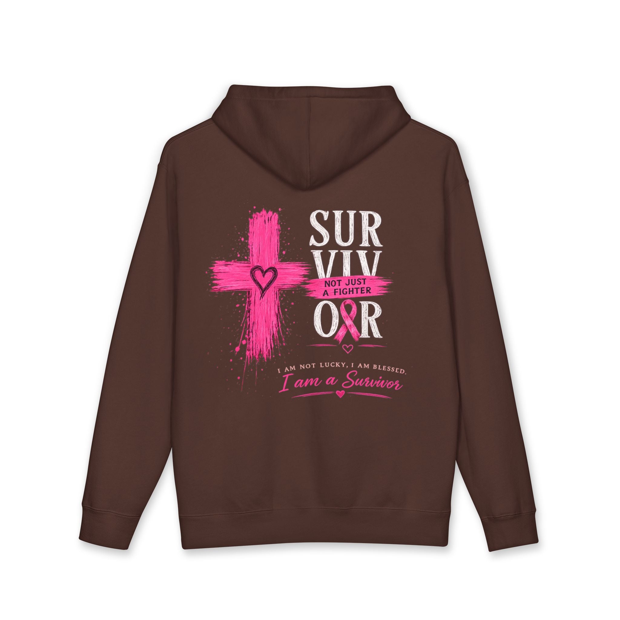 Breast Cancer Survivor Hoodie – 'Survivor, Not Just A Fighter' Pink Ribbon Pullover