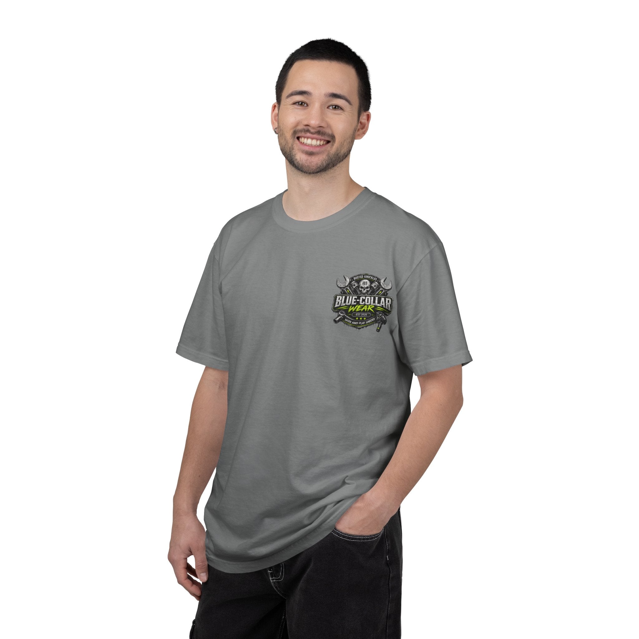 Blue-Collar Wear T-Shirt Mechanic — "Busted Knuckles" Workwear Graphic