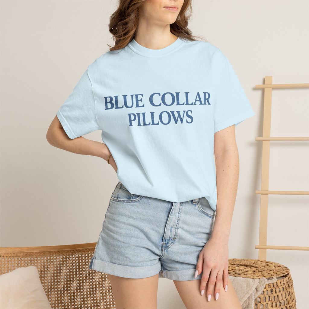Blue Collar Pillows T-Shirt — Vintage Serif Logo Tee