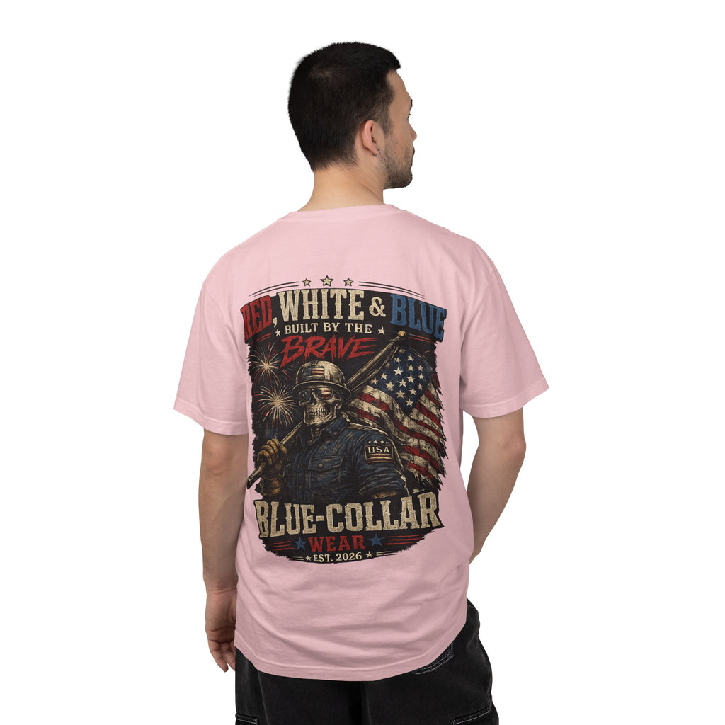 Blue-Collar Wear Patriotic T-Shirt — “Red, White & Blue Built by the Brave”