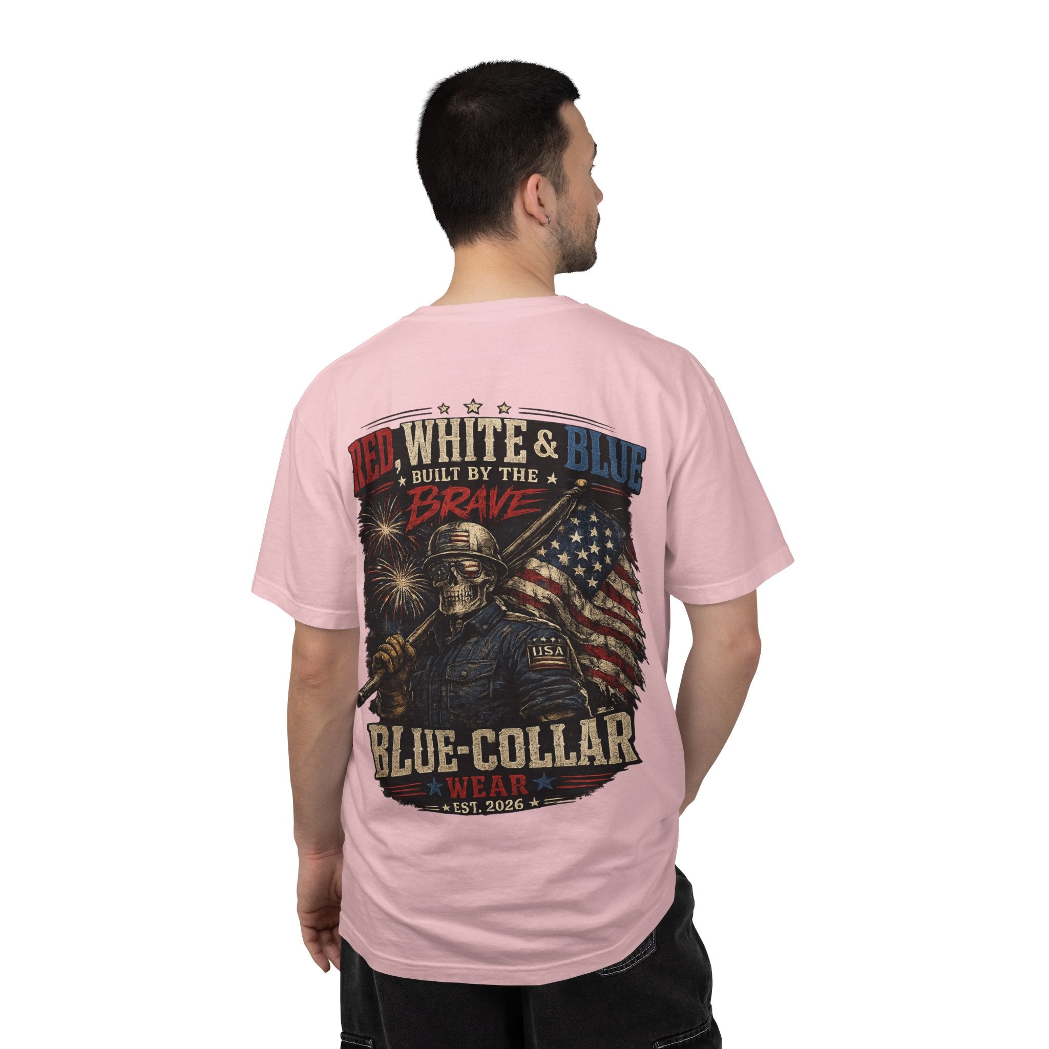 Blue-Collar Wear Patriotic T-Shirt — “Red, White & Blue Built by the Brave”