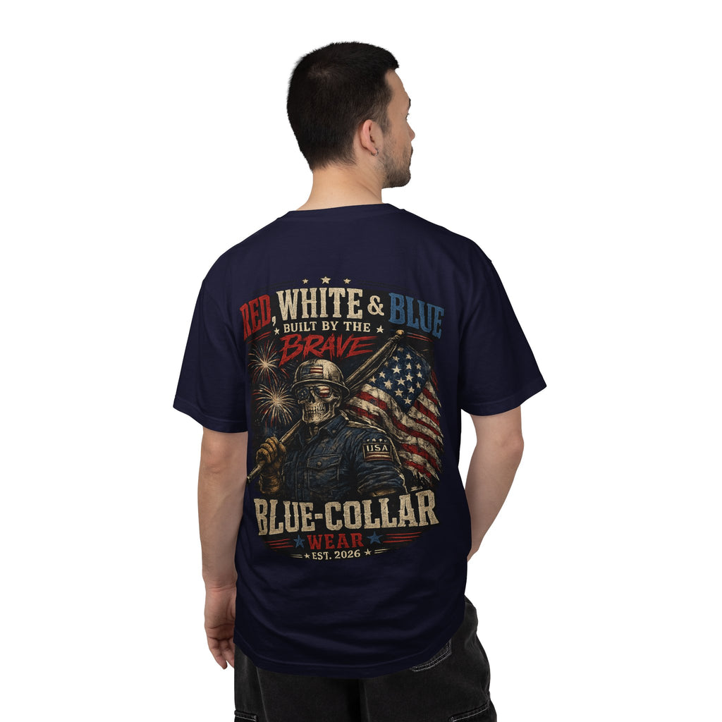 Blue-Collar Wear Patriotic T-Shirt — “Red, White & Blue Built by the Brave”