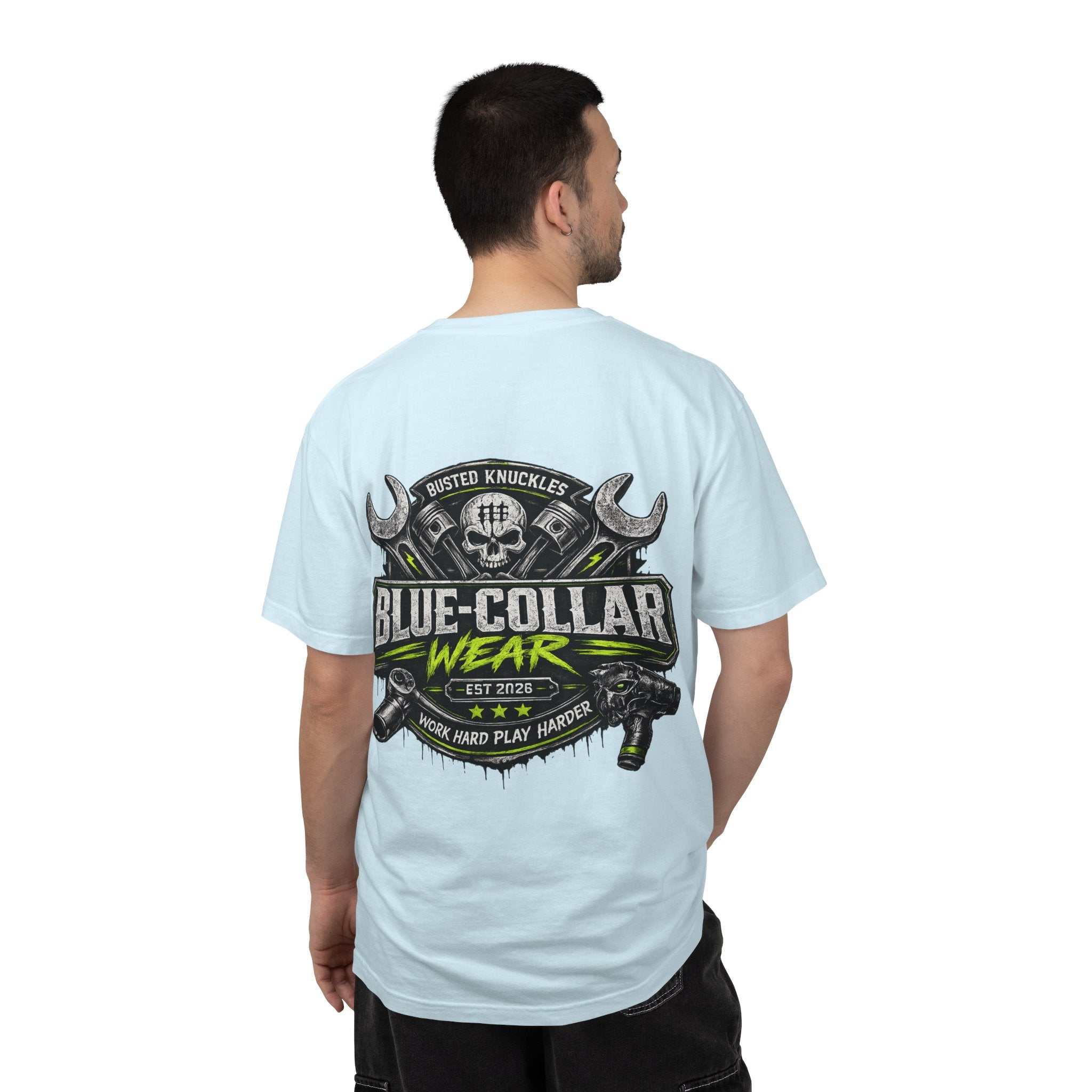 Blue-Collar Wear T-Shirt Mechanic – 'Work Hard Play Harder' Vintage Mechanics Tee