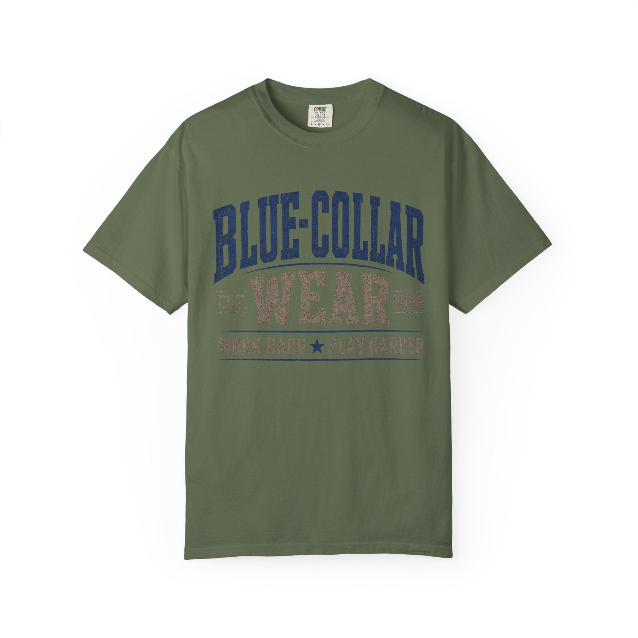Blue-Collar Wear T-Shirt — "Work Hard • Play Harder" Retro Workwear Tee