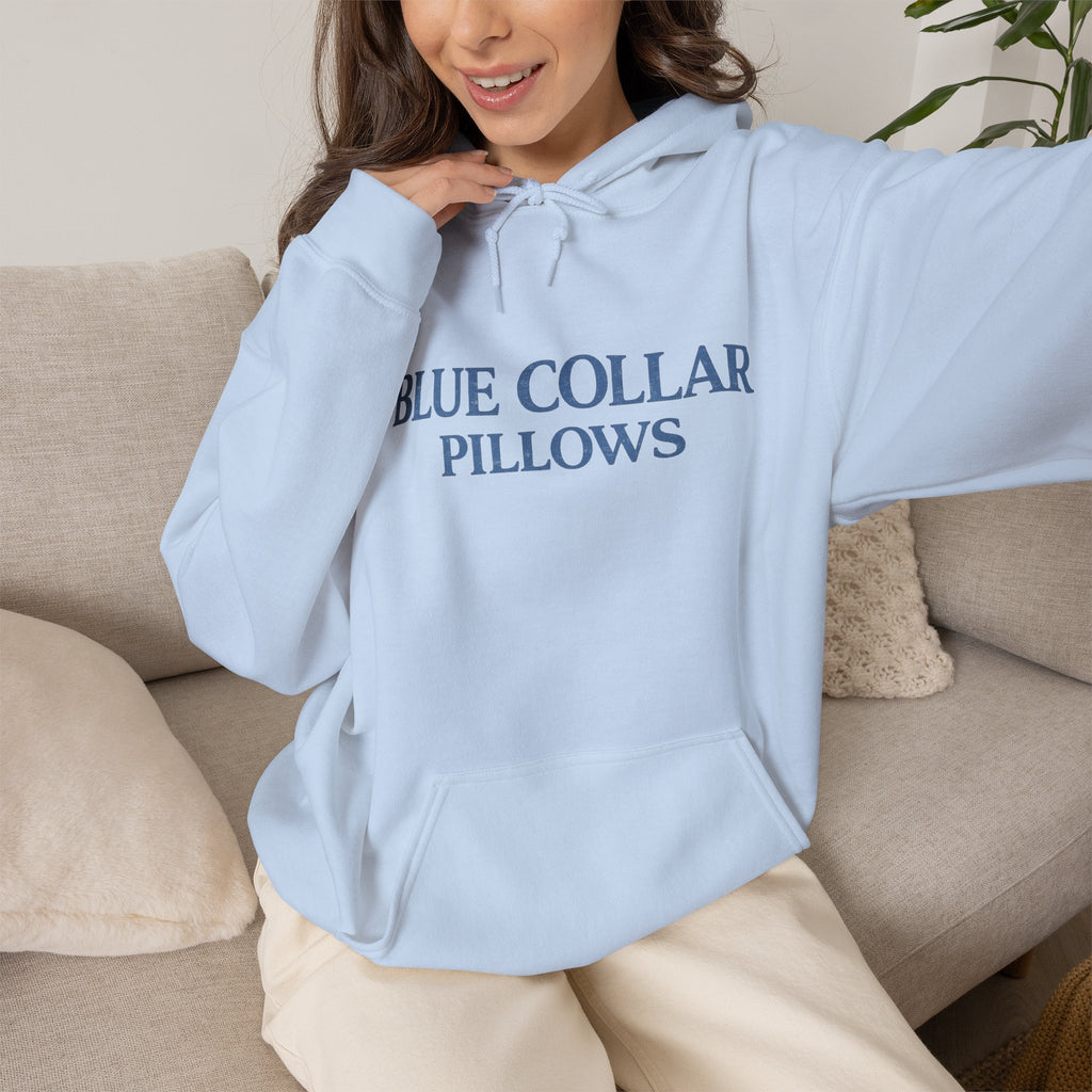 Blue Collar Pillows Hoodie — Minimalist Workwear-Inspired Pullover