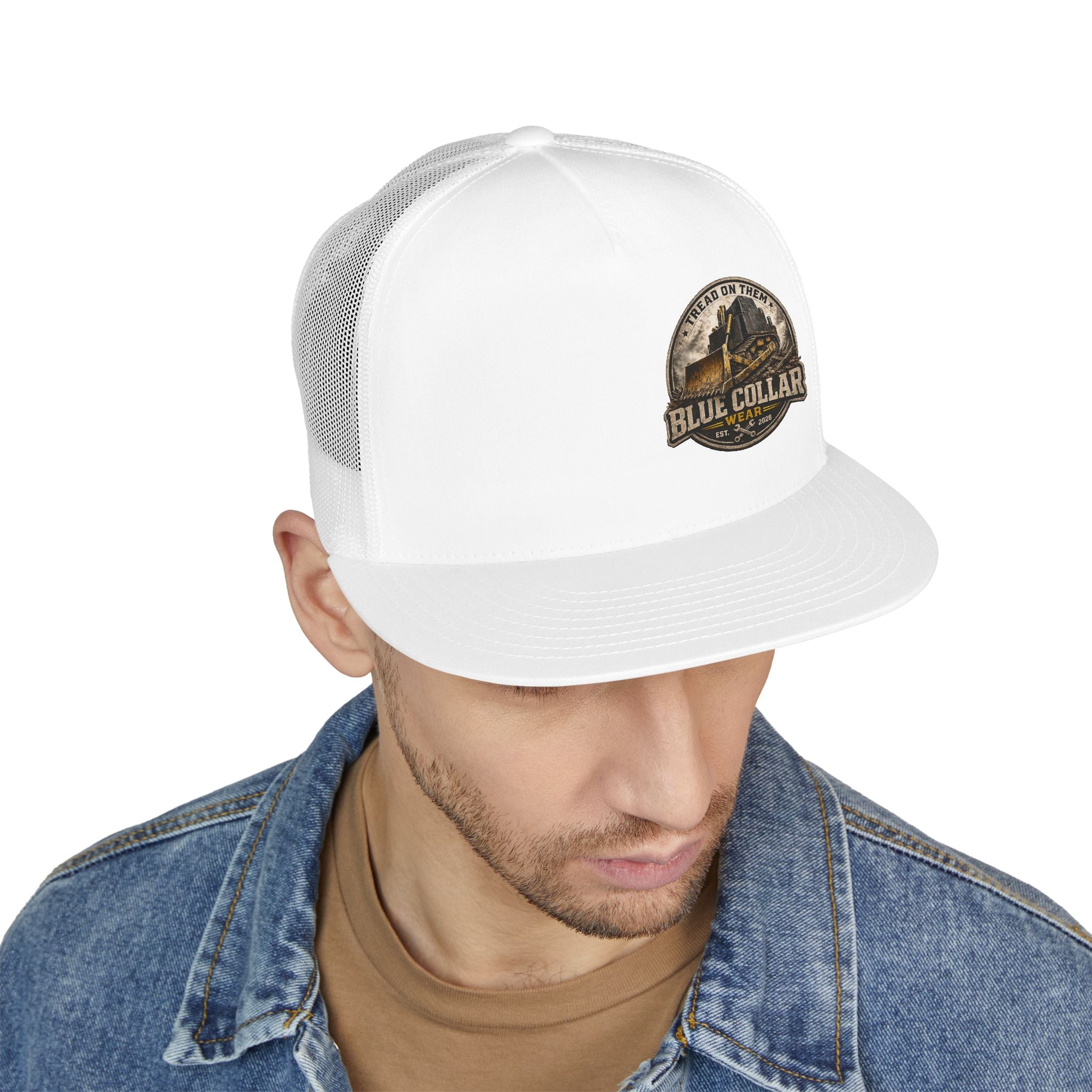 Blue Collar Workwear Trucker Cap — Lead On Team Vintage Construction Logo