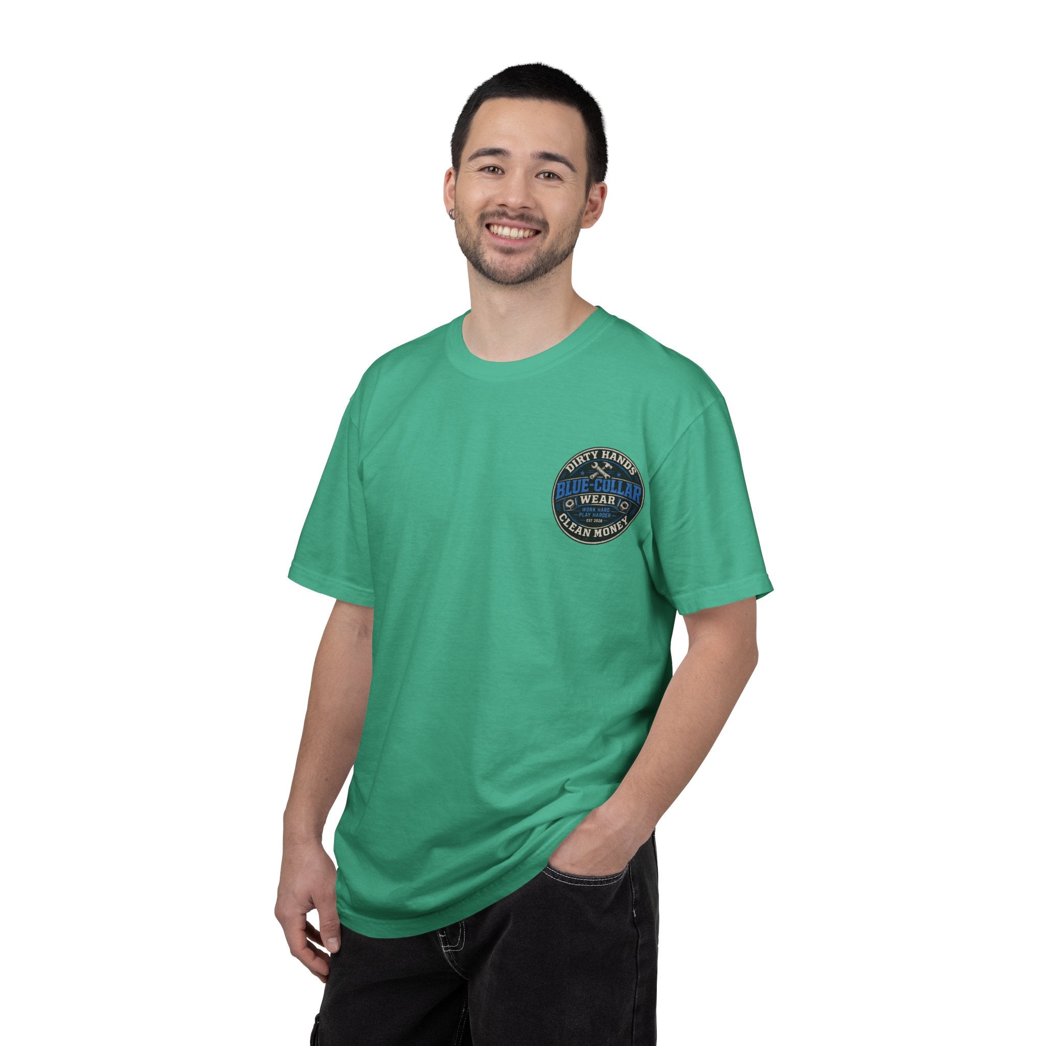 Blue-Collar T-Shirt — "Dirty Hands, Clean Money" Workwear Graphic Tee