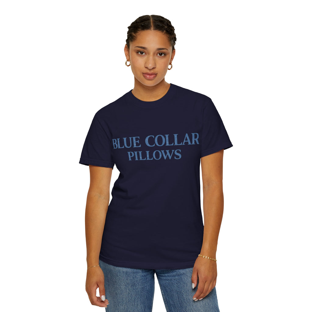 Blue Collar Pillows T-Shirt — Vintage Serif Logo Tee