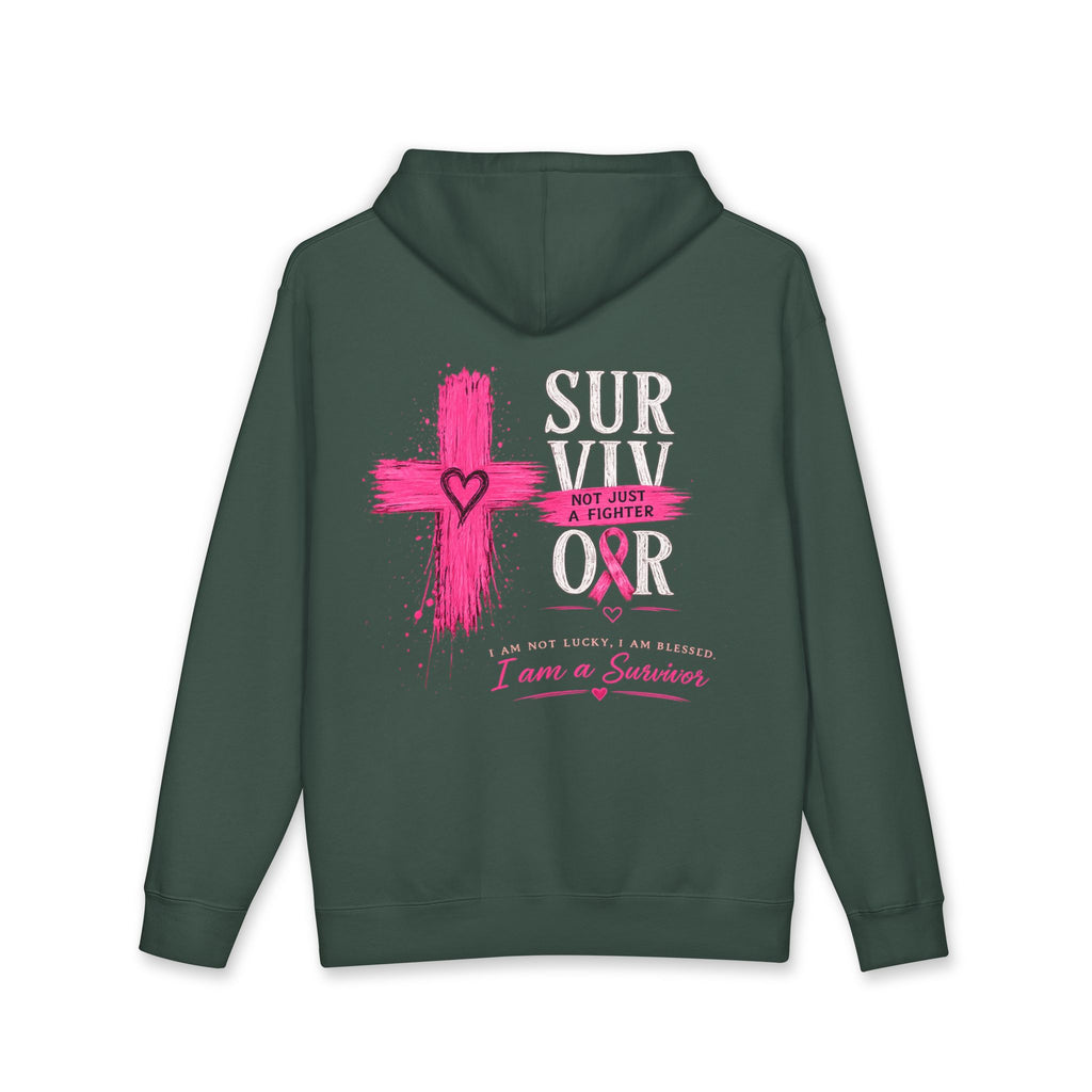 Breast Cancer Survivor Hoodie – 'Survivor, Not Just A Fighter' Pink Ribbon Pullover