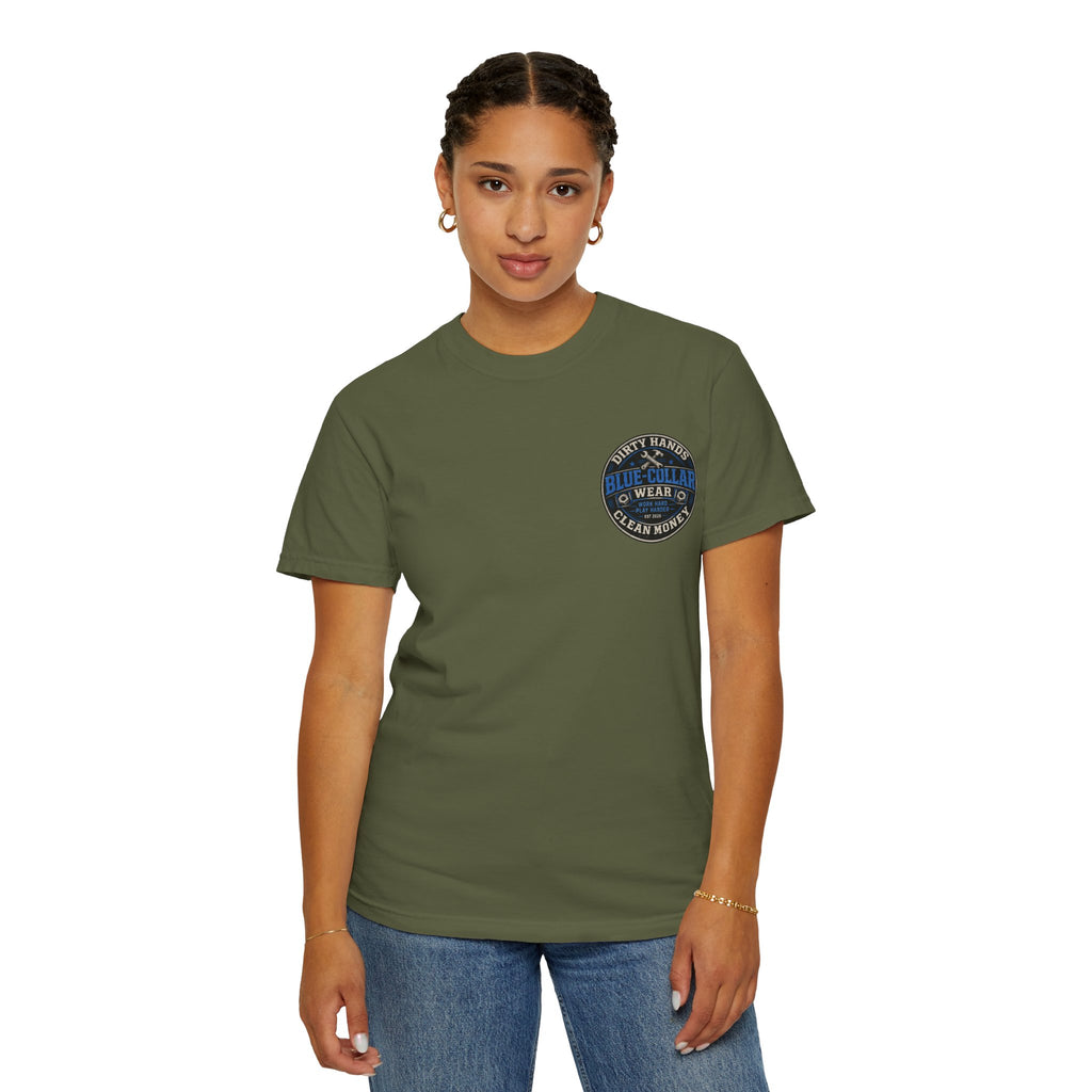 Blue-Collar T-Shirt — "Dirty Hands, Clean Money" Workwear Graphic Tee