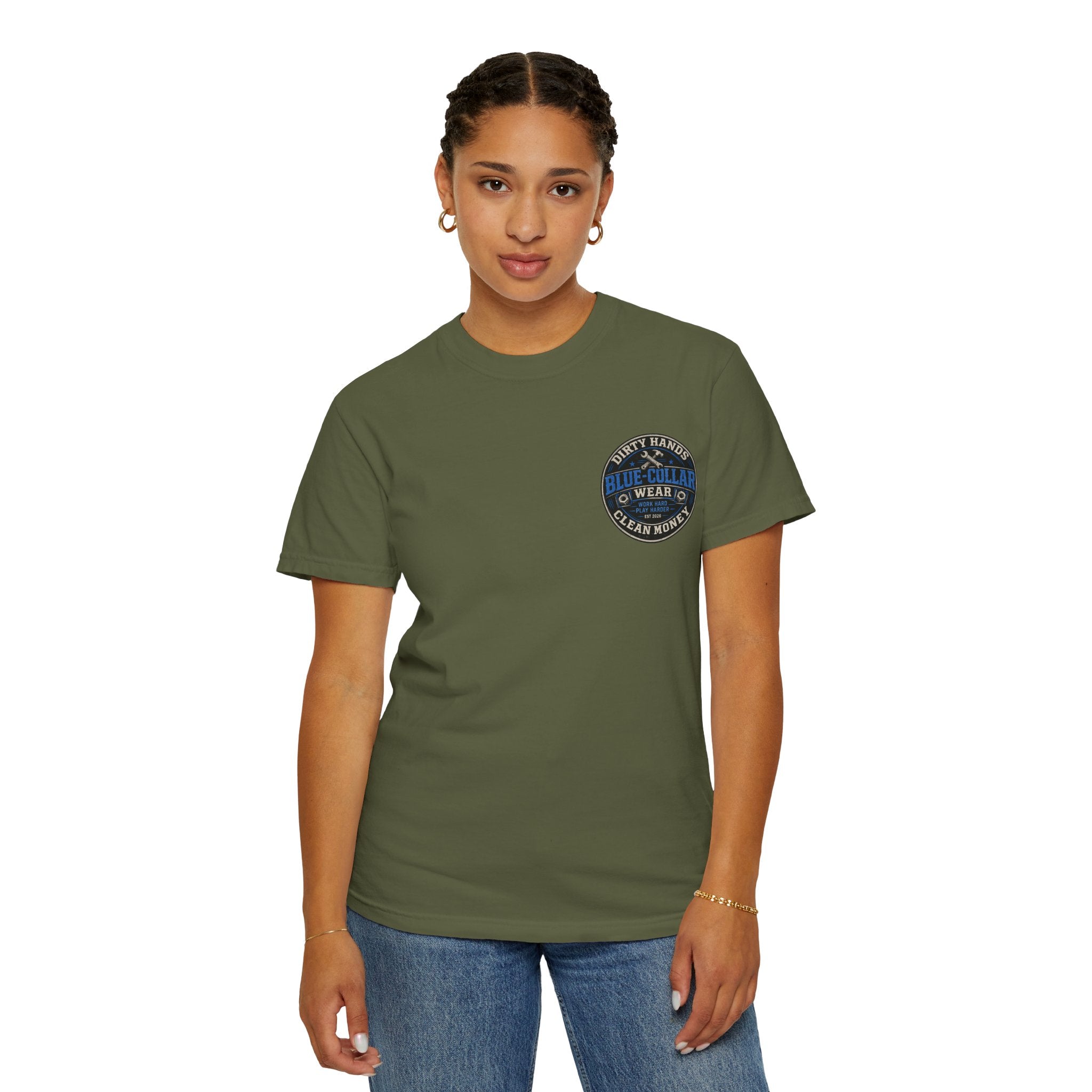 Blue-Collar T-Shirt — "Dirty Hands, Clean Money" Workwear Graphic Tee