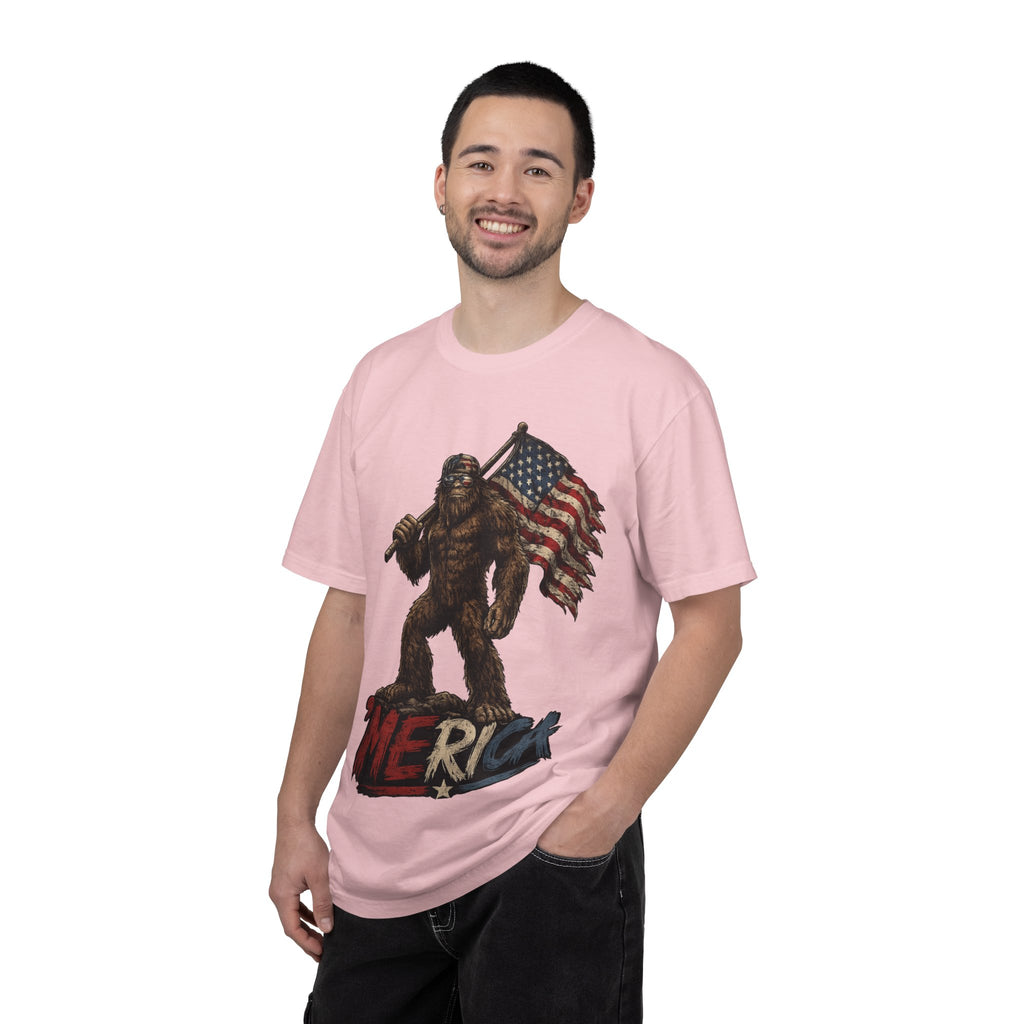 'Merica Bigfoot Flag T-Shirt — Patriotic Sasquatch Americana Tee