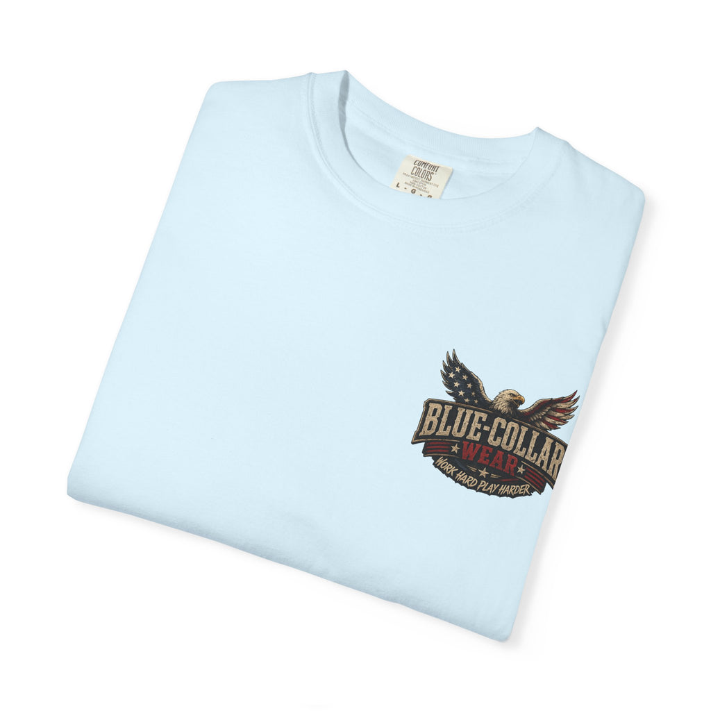 Merica Bigfoot Flag T-Shirt — 'Blue Collar' Patriotic Graphic Tee