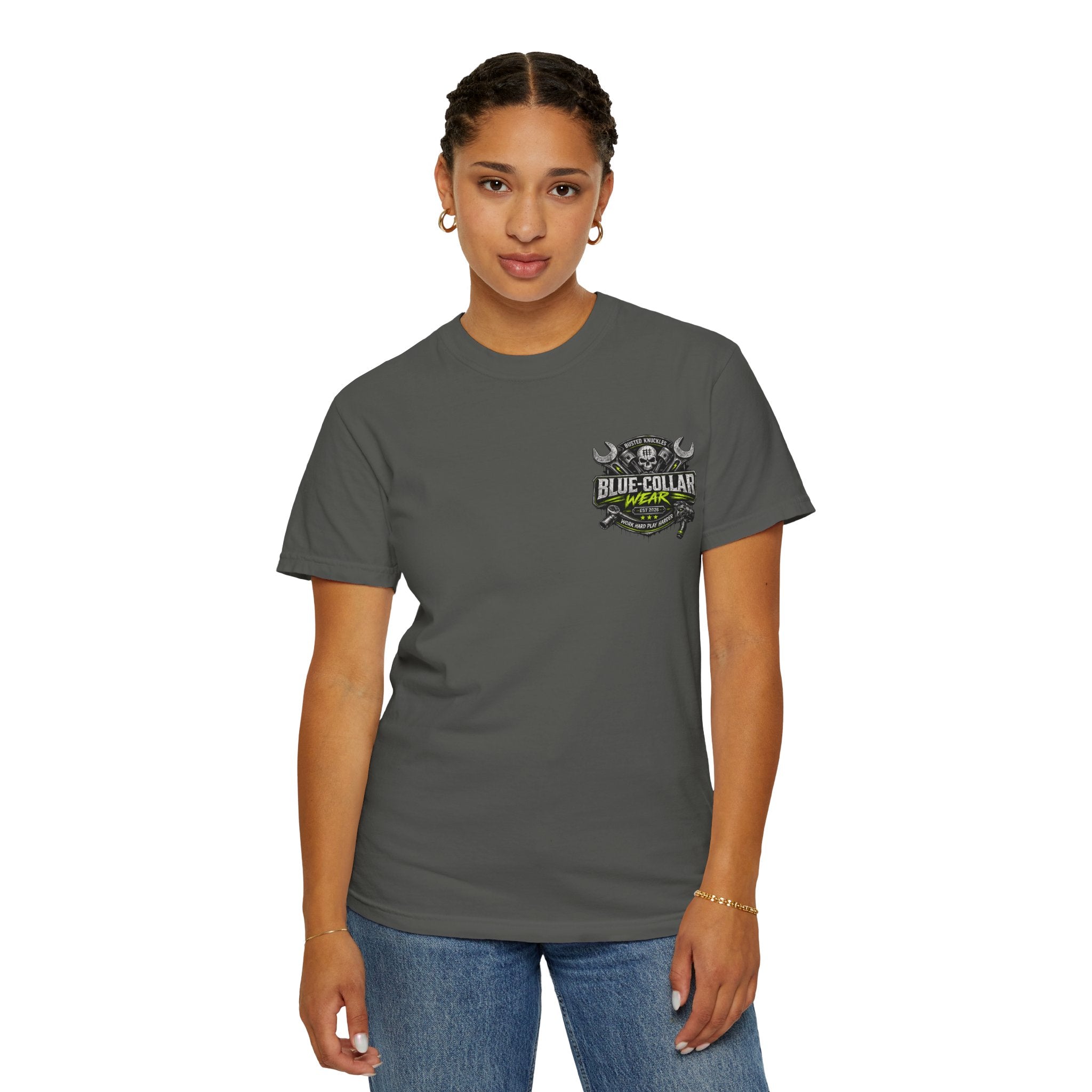 Blue-Collar Wear T-Shirt Mechanic — "Busted Knuckles" Workwear Graphic