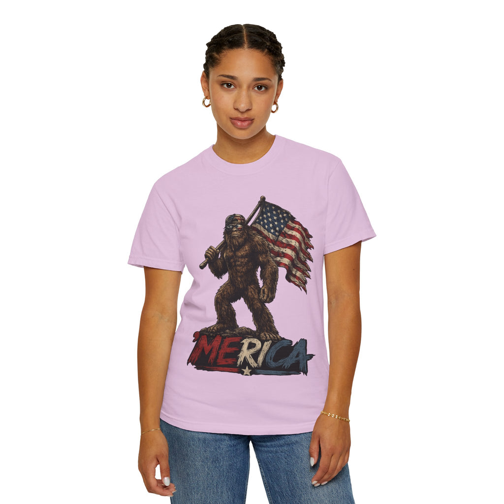 'Merica Bigfoot Flag T-Shirt — Patriotic Sasquatch Americana Tee