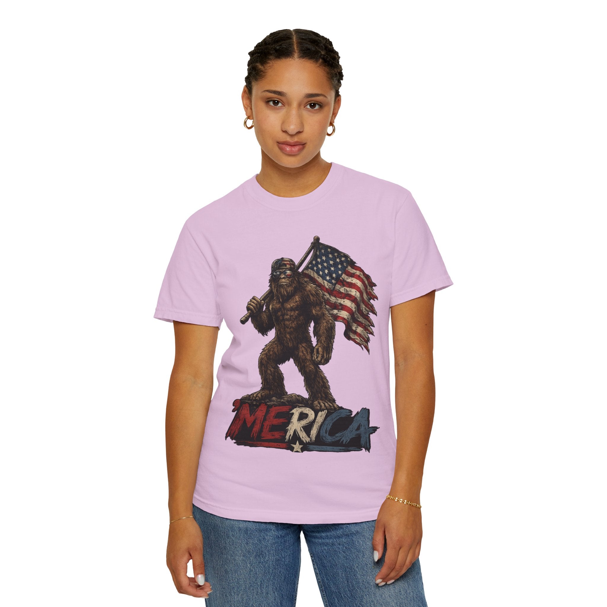 'Merica Bigfoot Flag T-Shirt — Patriotic Sasquatch Americana Tee