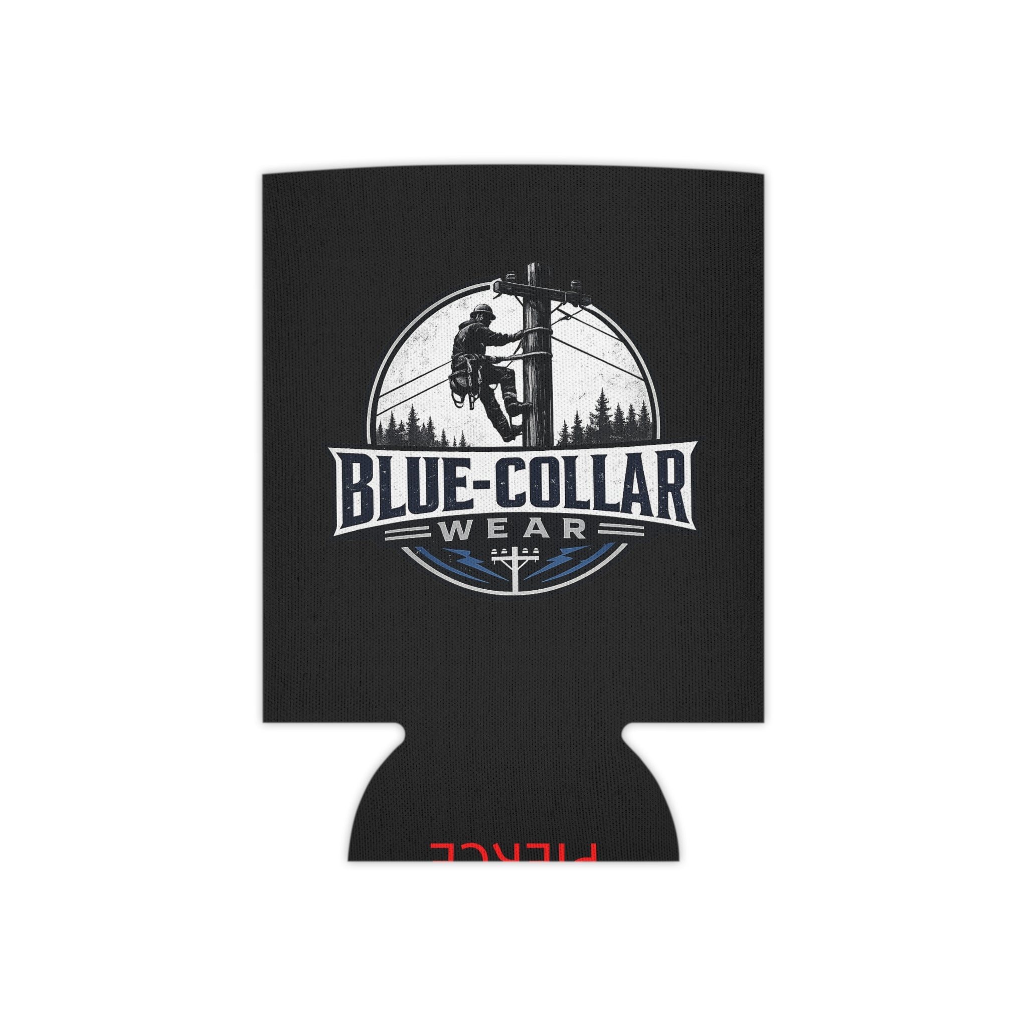 Blue-Collar Wear Can Cooler – Red Insulated Beer Koozie with Lineman Logo