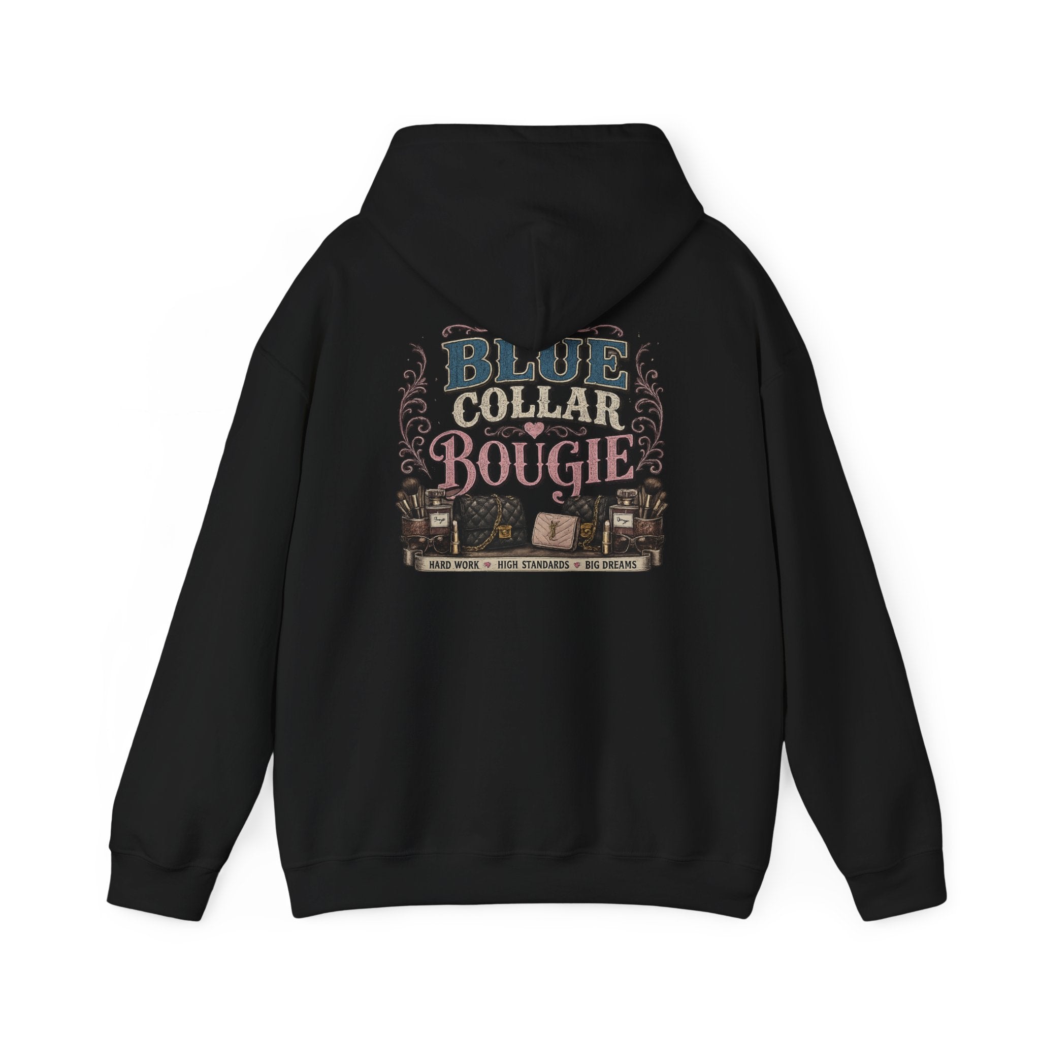 Blue Collar Bougie Hoodie — Rustic Workwear Graphic Pullover