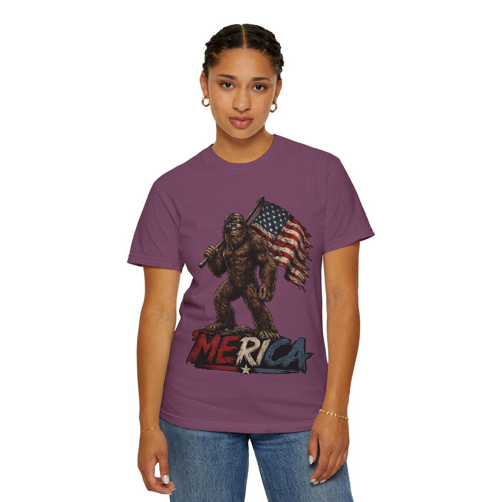 'Merica Bigfoot Flag T-Shirt — Patriotic Sasquatch Americana Tee