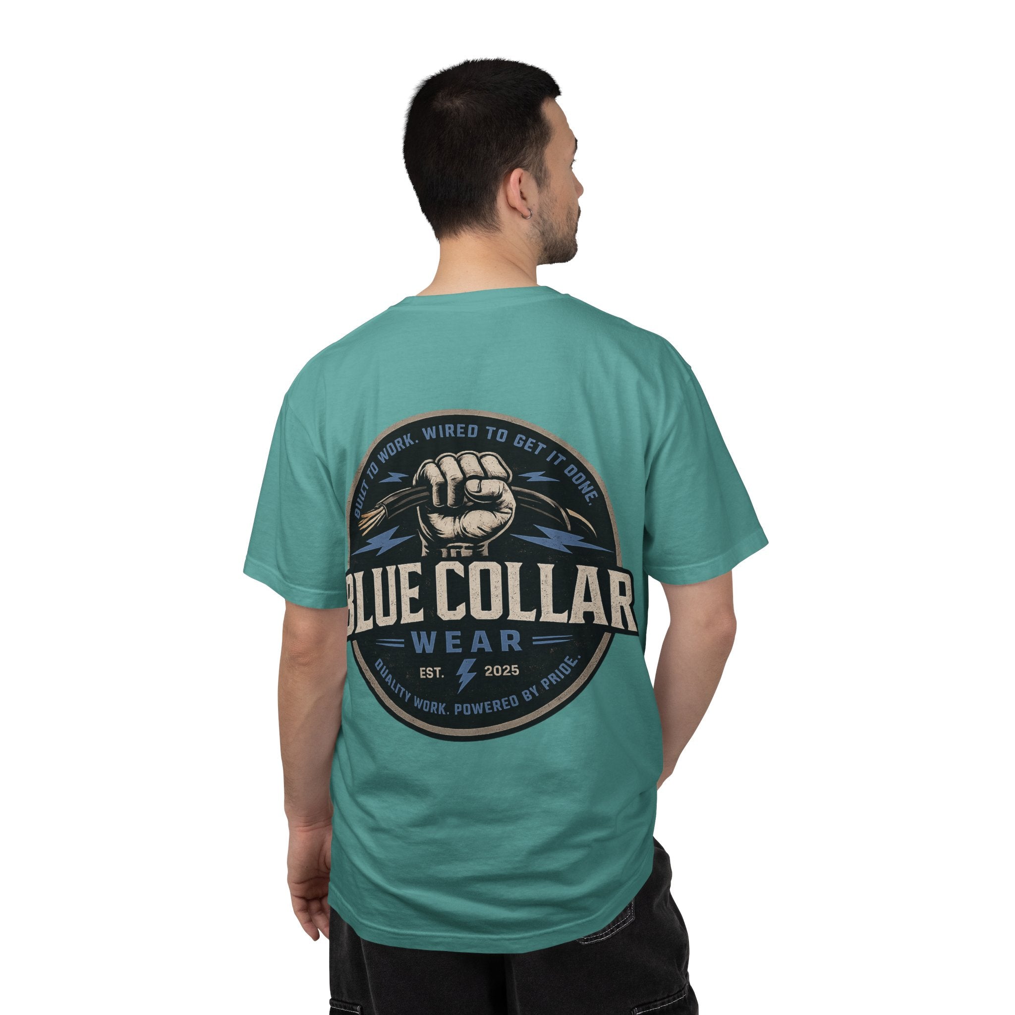 Blue Collar T-Shirt — Retro Workwear Fist Logo