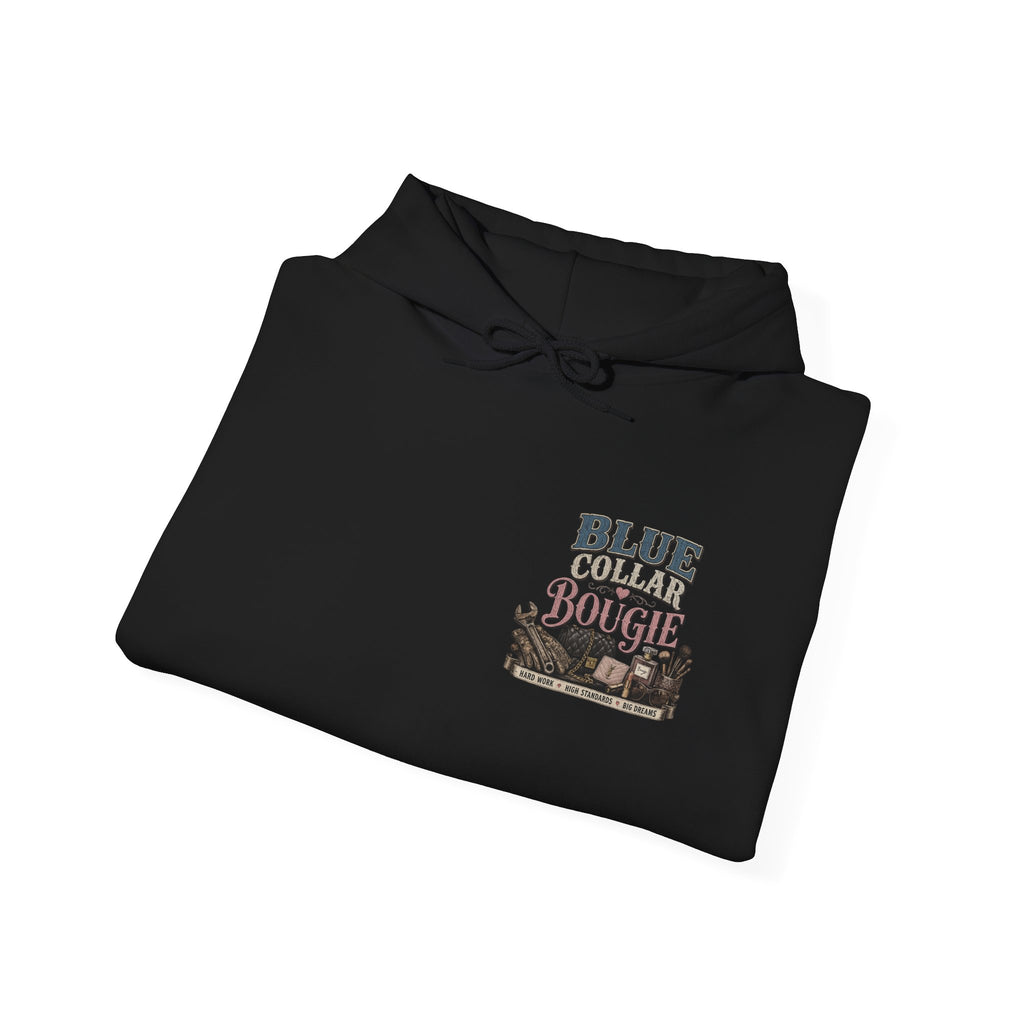 Blue Collar Bougie Hoodie — Rustic Workwear Graphic Pullover