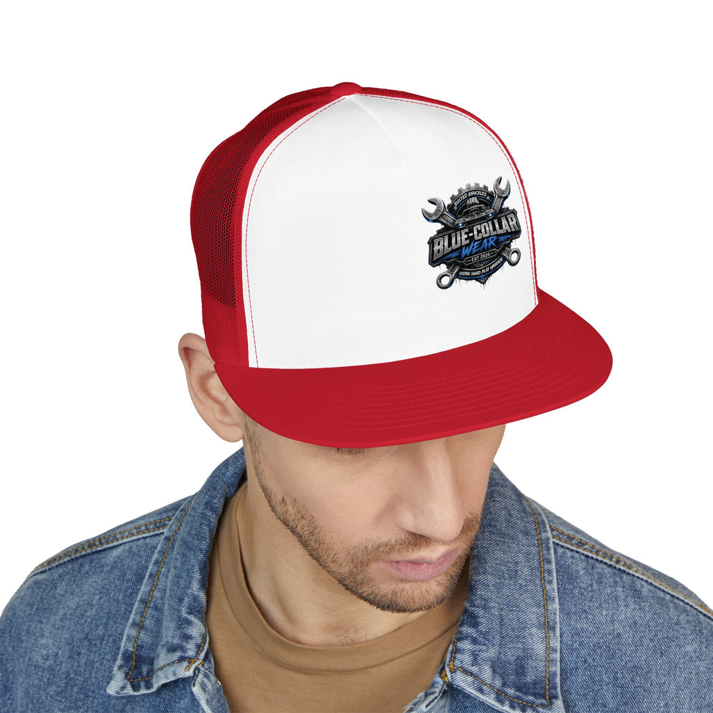 Blue-Collar Wear Trucker Cap — Vintage Mechanic Logo Snapback