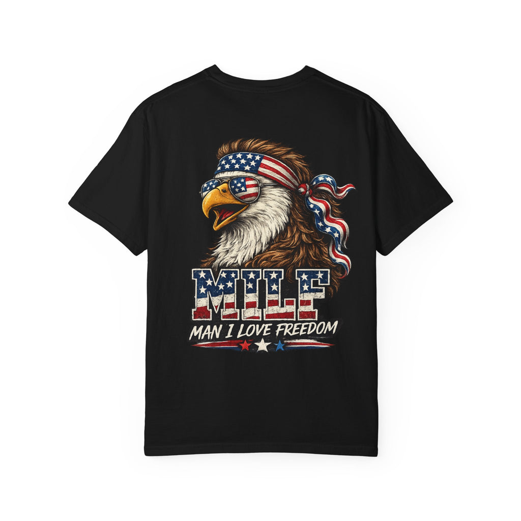 T-Shirt — 'MILE Man I Love Freedom' Patriotic Eagle Graphic