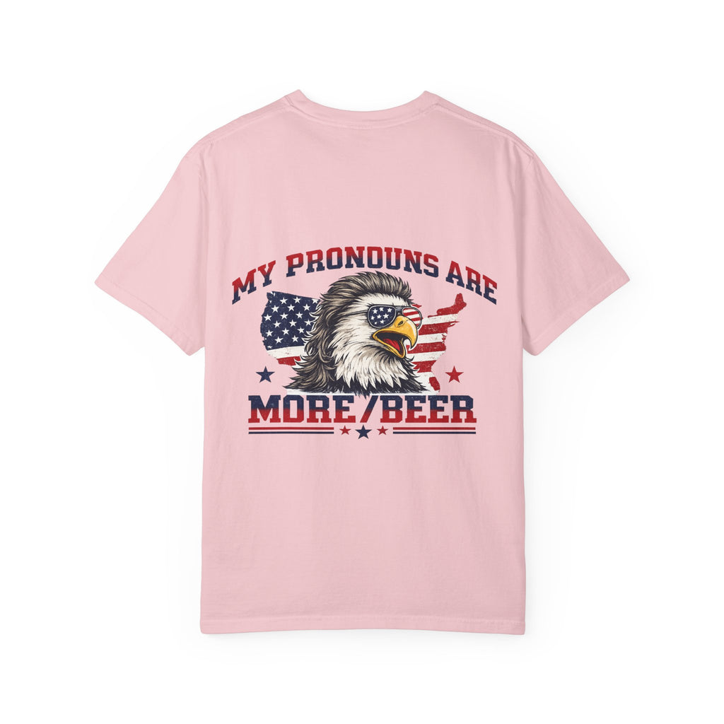 T-Shirt — "My Pronouns Are More/Beer" Patriotic Eagle Graphic