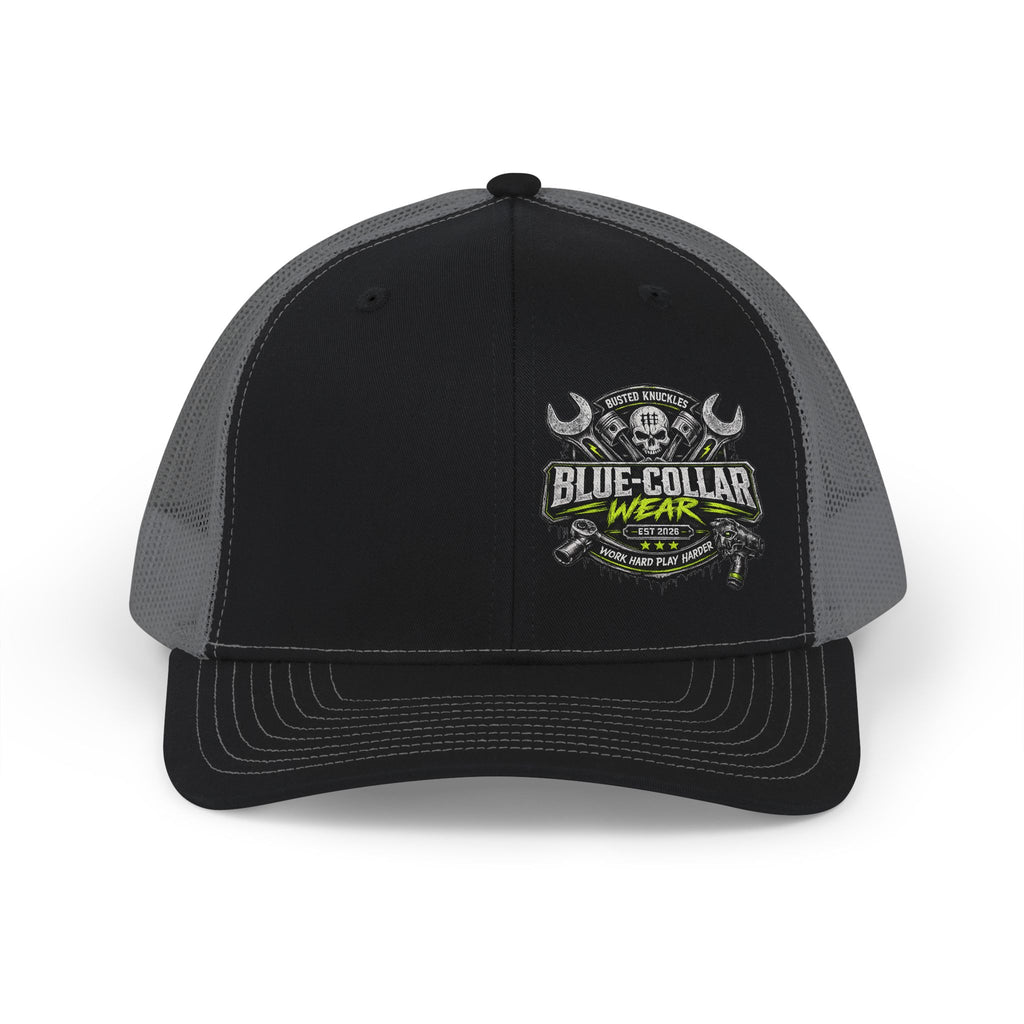 Snapback Trucker Cap Mechanic — Blue Collar Wear Skull Logo Mesh Hat