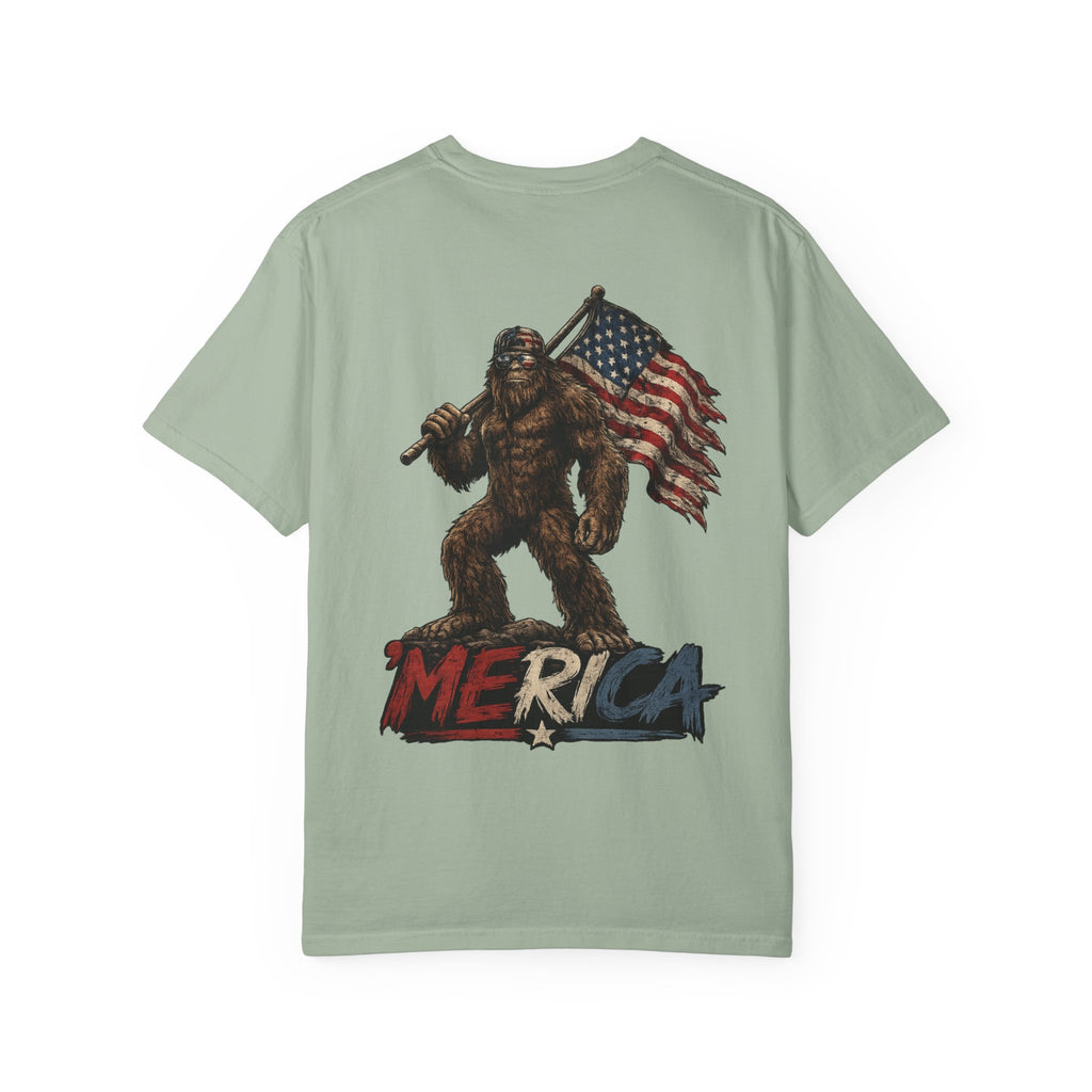 Merica Bigfoot Flag T-Shirt — 'Blue Collar' Patriotic Graphic Tee