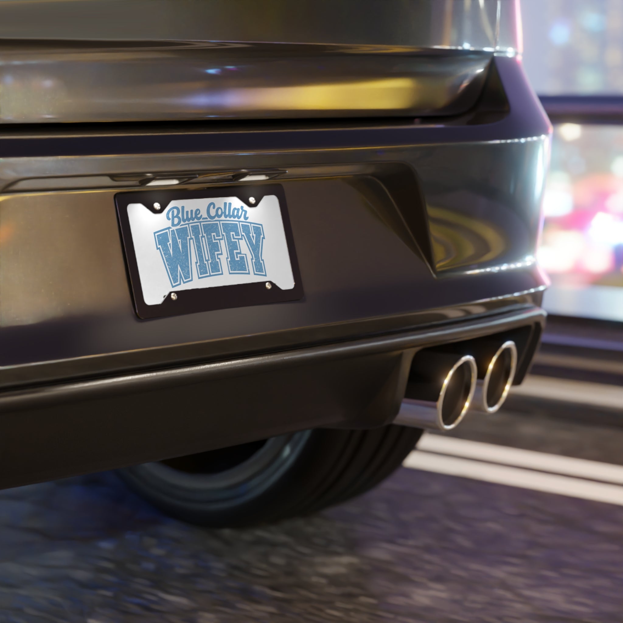 Blue-Collar Wifey Vanity Plate — Metal License-Style Sign for Truck or Car