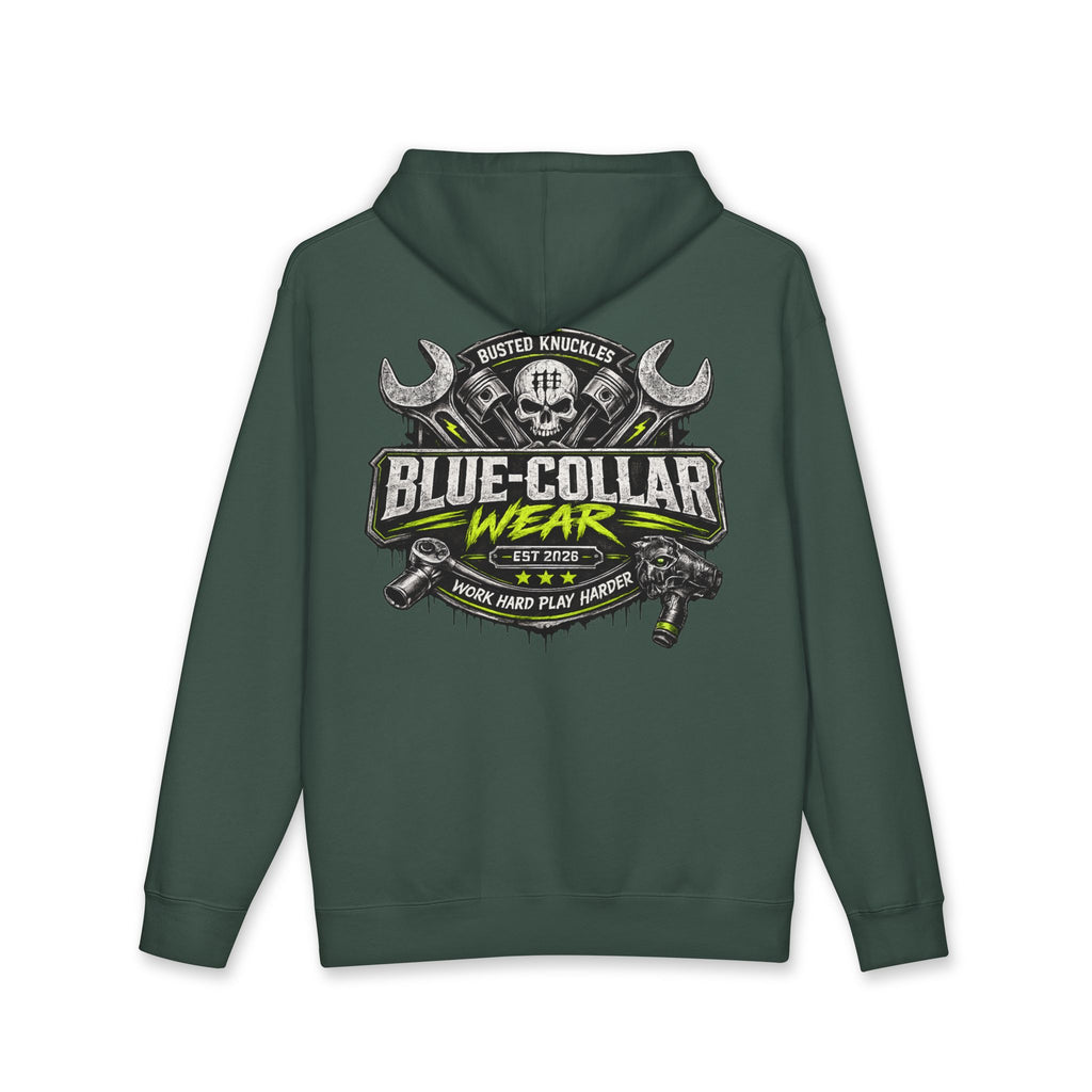 Blue-Collar Wear Hoodie Mechanic — "Blue-Collar Wear" Skull & Wrench Workwear Pullover