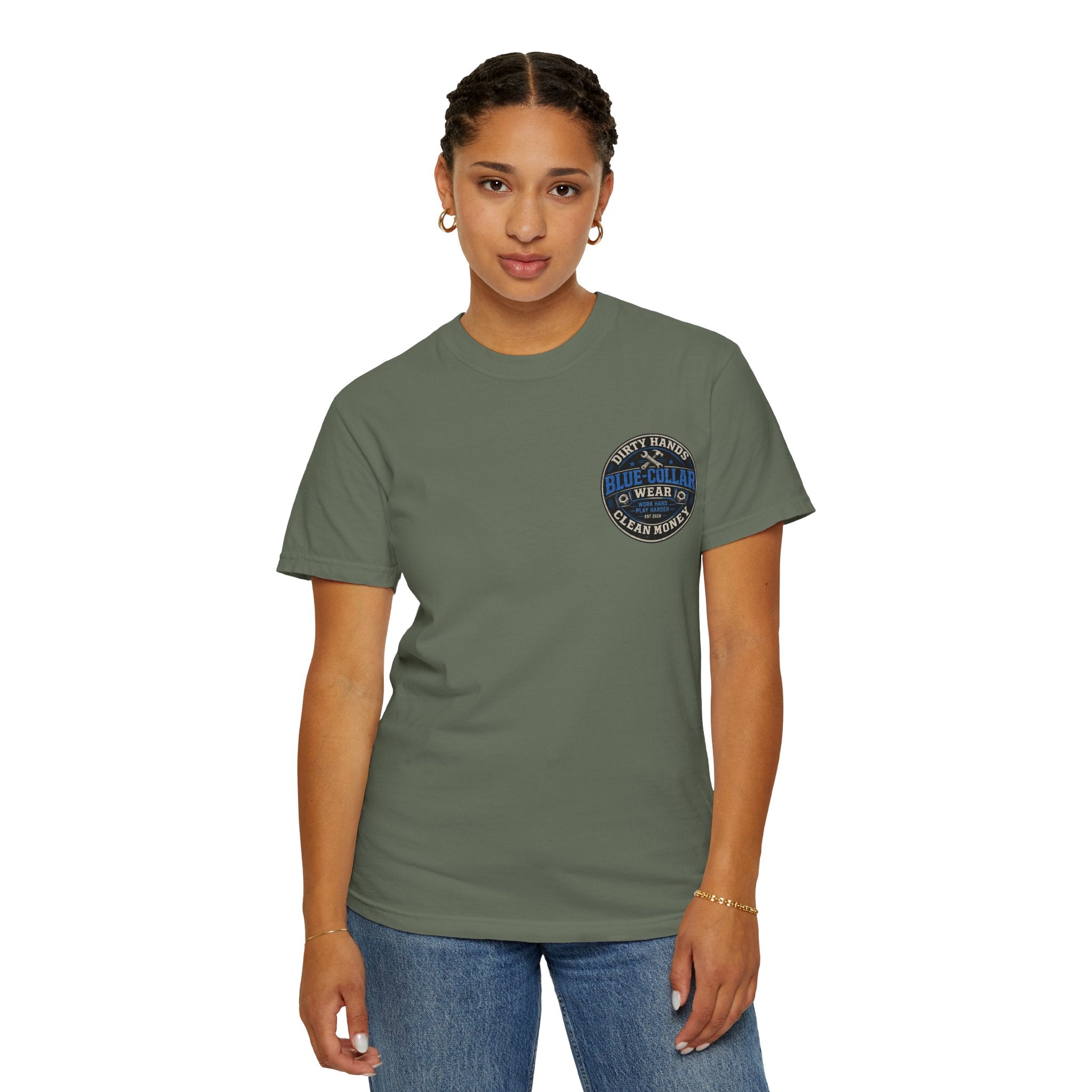 Blue-Collar T-Shirt — "Dirty Hands, Clean Money" Workwear Graphic Tee