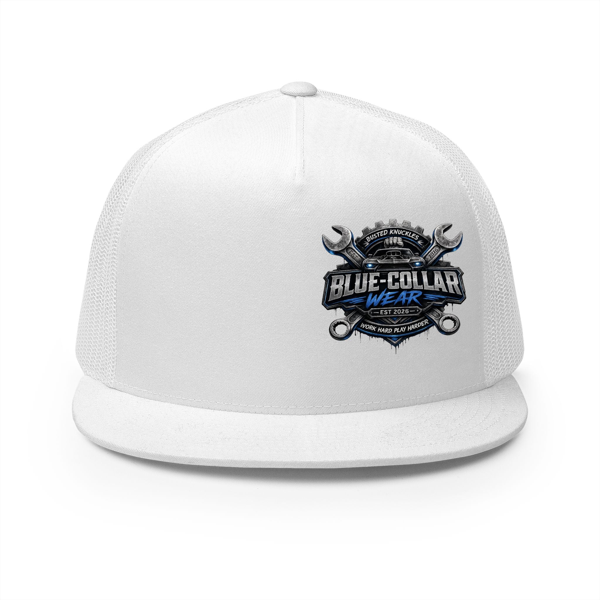 Blue-Collar Wear Trucker Cap — Vintage Mechanic Logo Snapback
