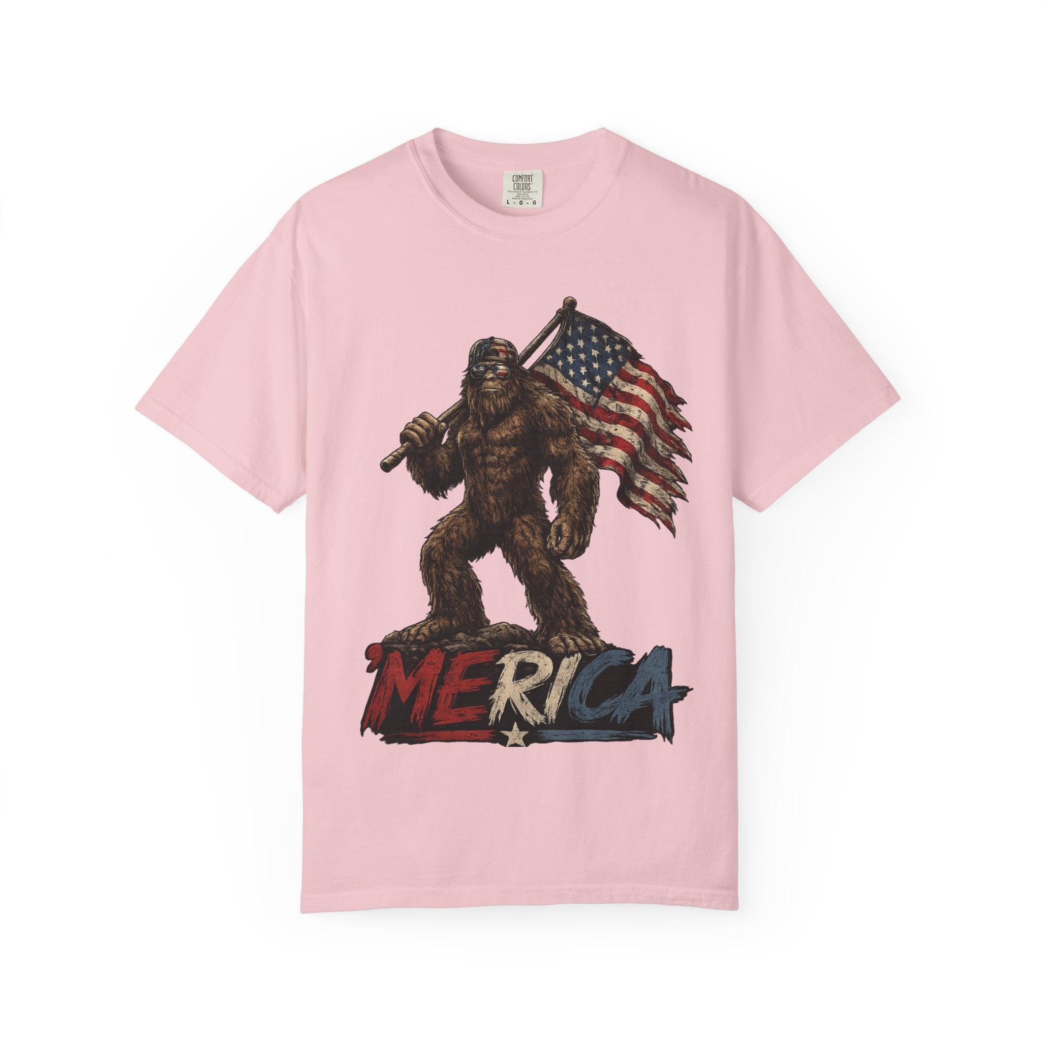 'Merica Bigfoot Flag T-Shirt — Patriotic Sasquatch Americana Tee