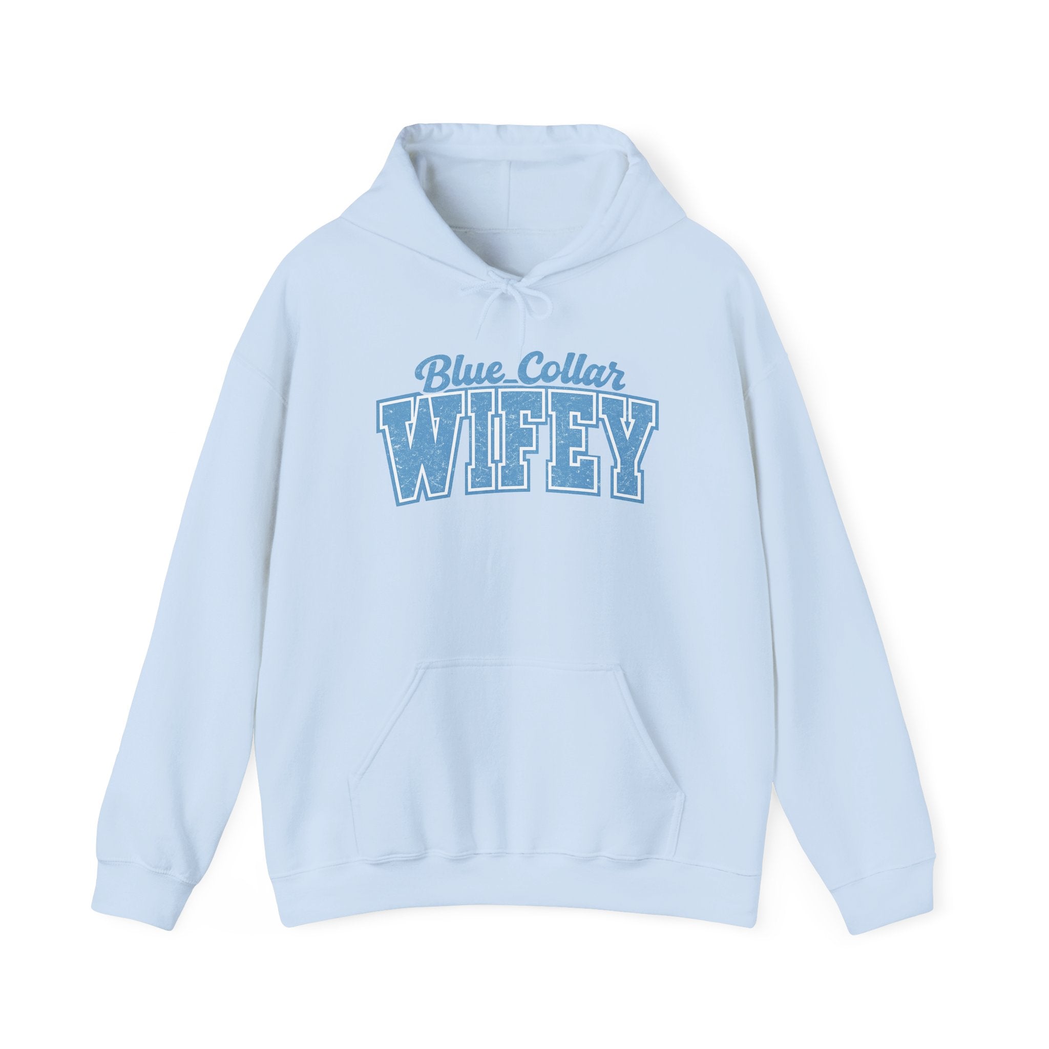Blue Collar Wifey Hoodie – Retro Varsity Wife Sweatshirt