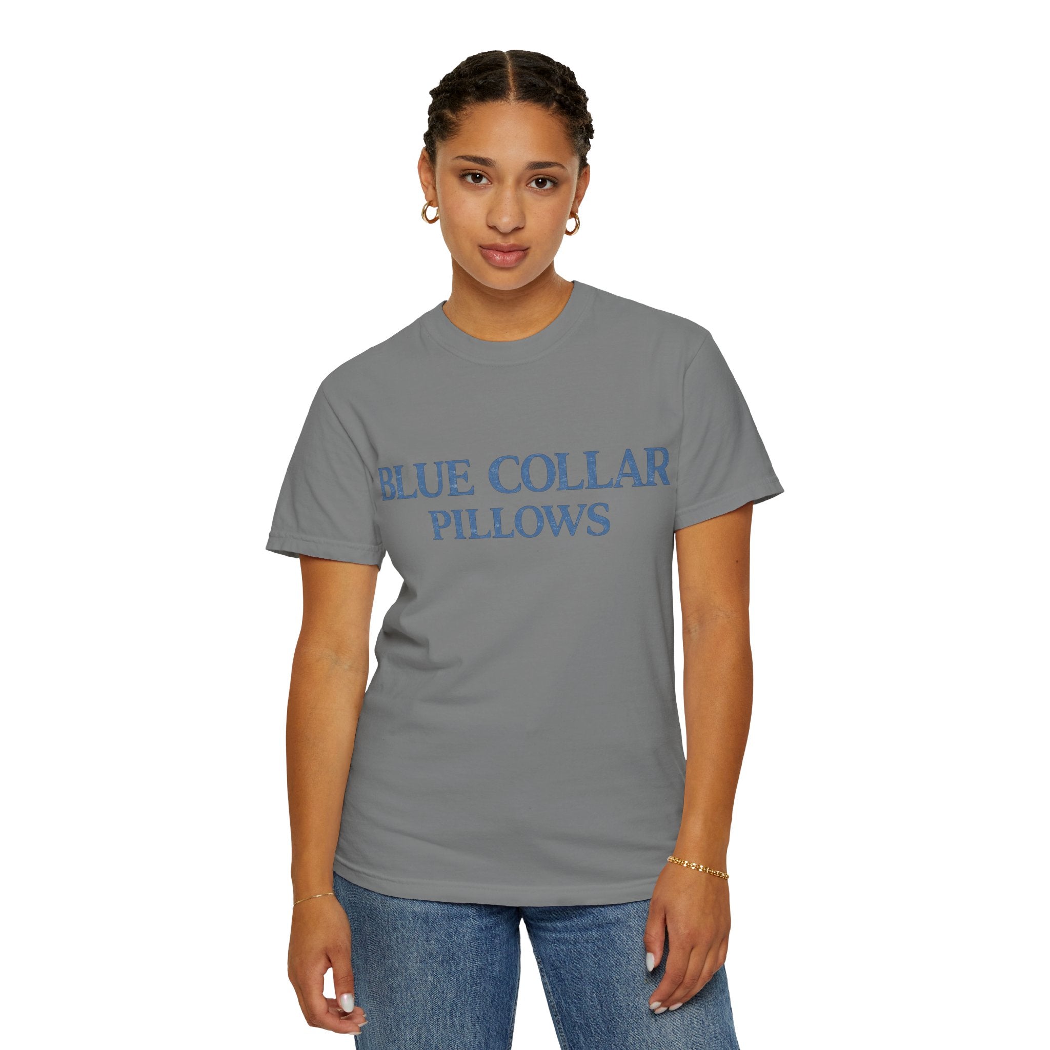Blue Collar Pillows T-Shirt — Vintage Serif Logo Tee