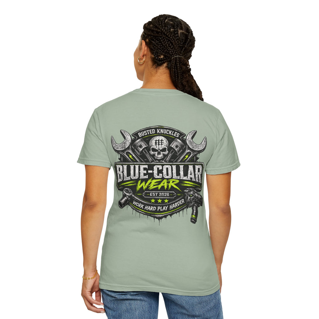 Blue-Collar Wear T-Shirt Mechanic — "Busted Knuckles" Workwear Graphic