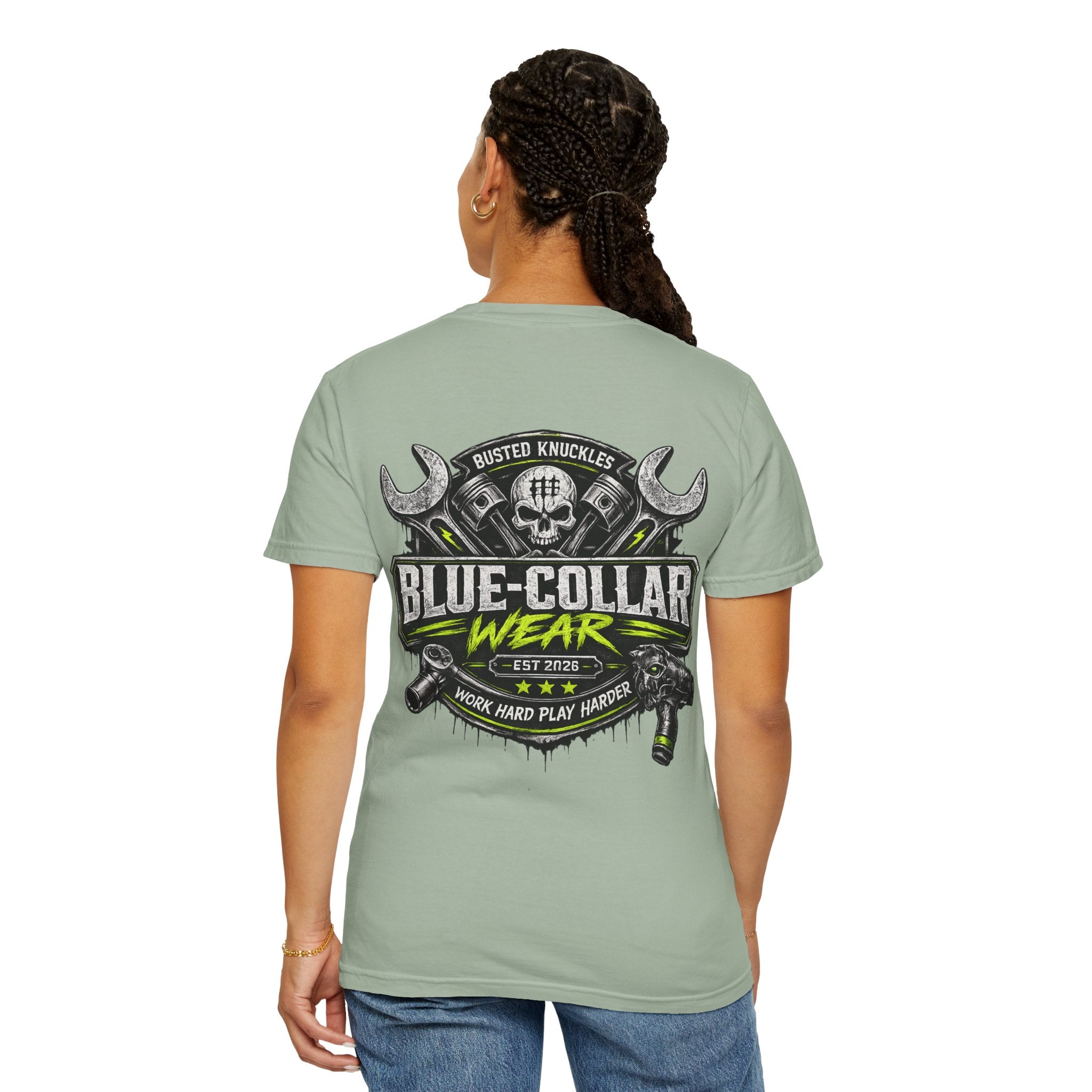 Blue-Collar Wear T-Shirt Mechanic — "Busted Knuckles" Workwear Graphic