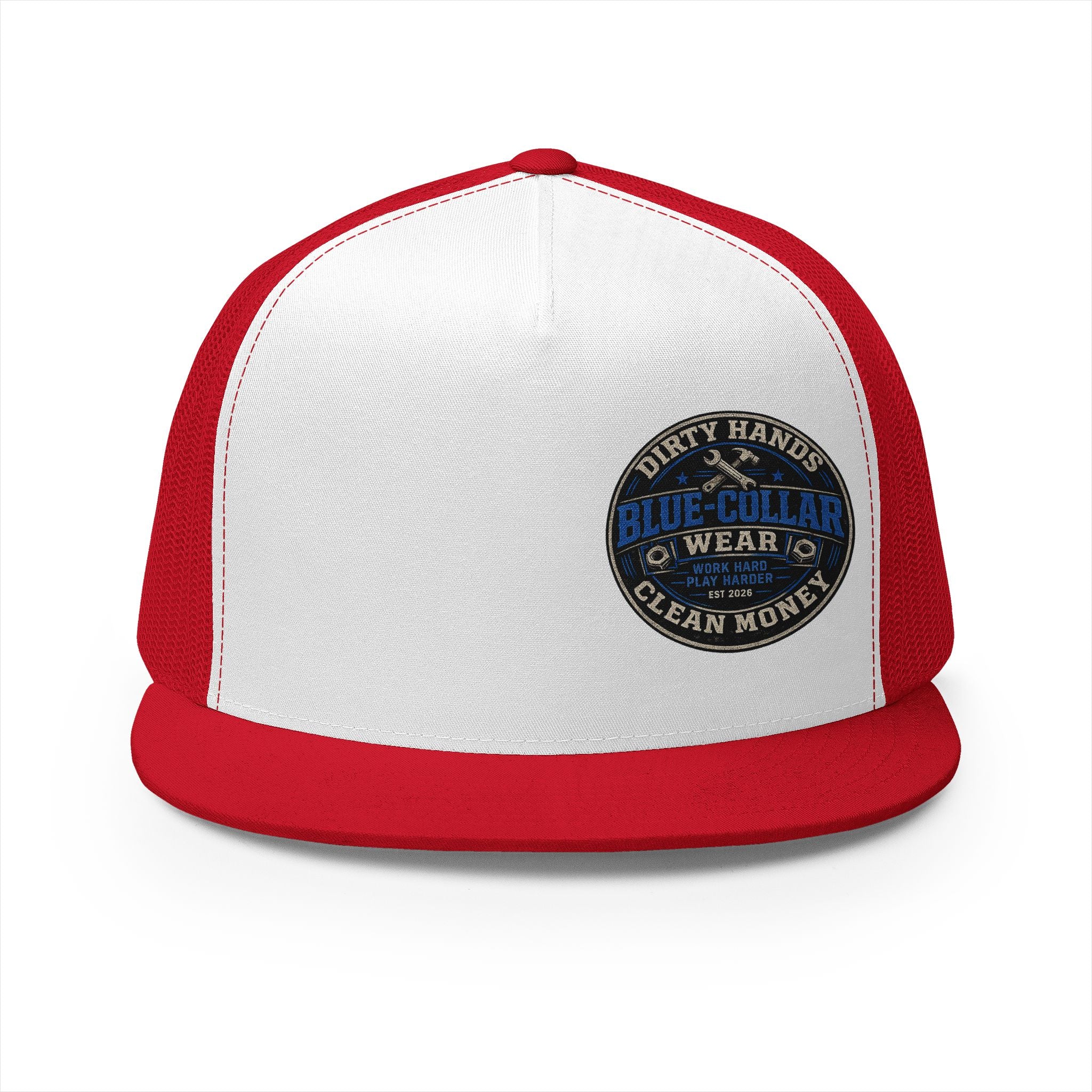 Blue-Collar Workwear Trucker Cap — "Dirty Hands Clean Money" Patch