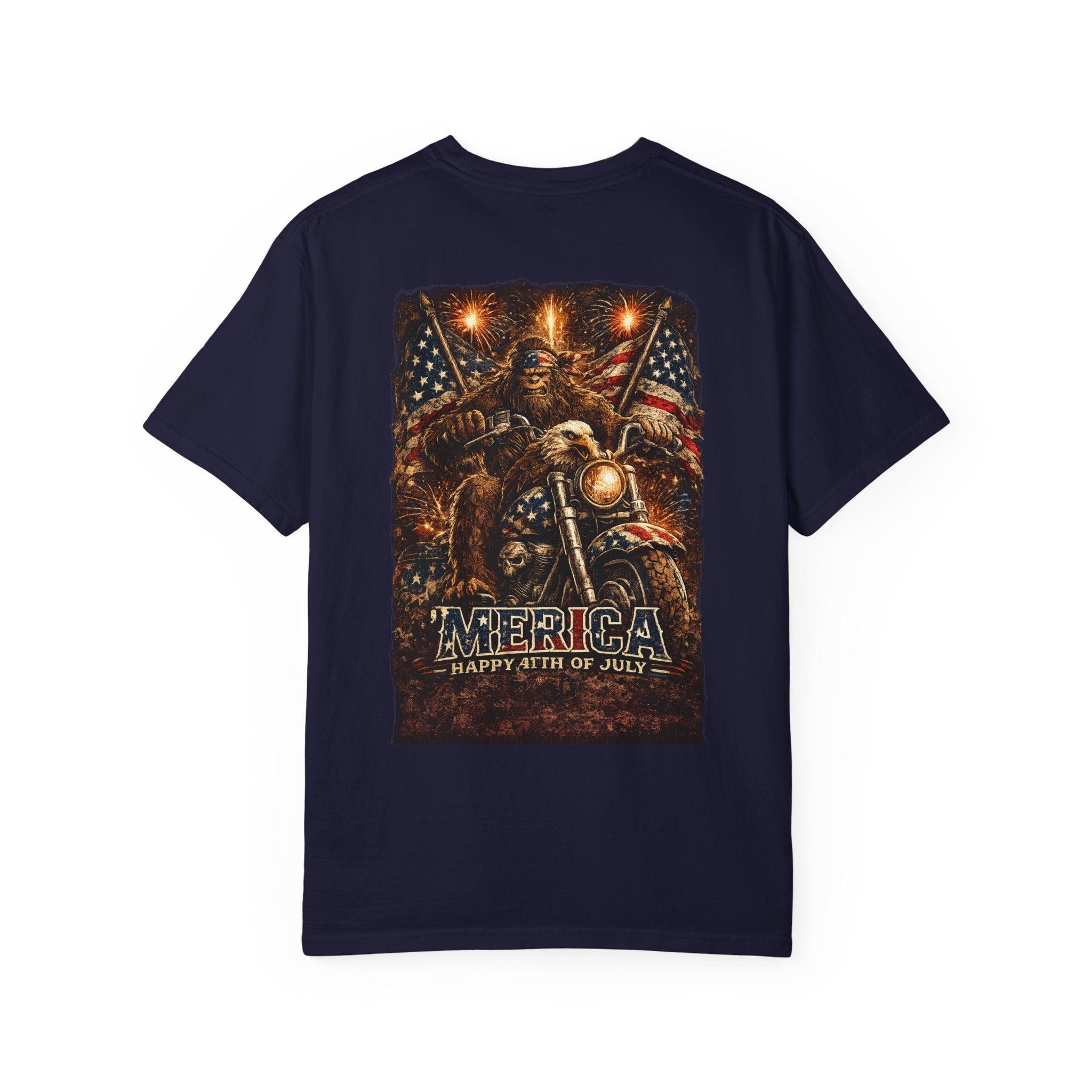 'Merica Motorcycle Eagle T-Shirt — Blue Collar 4th of July Graphic Tee