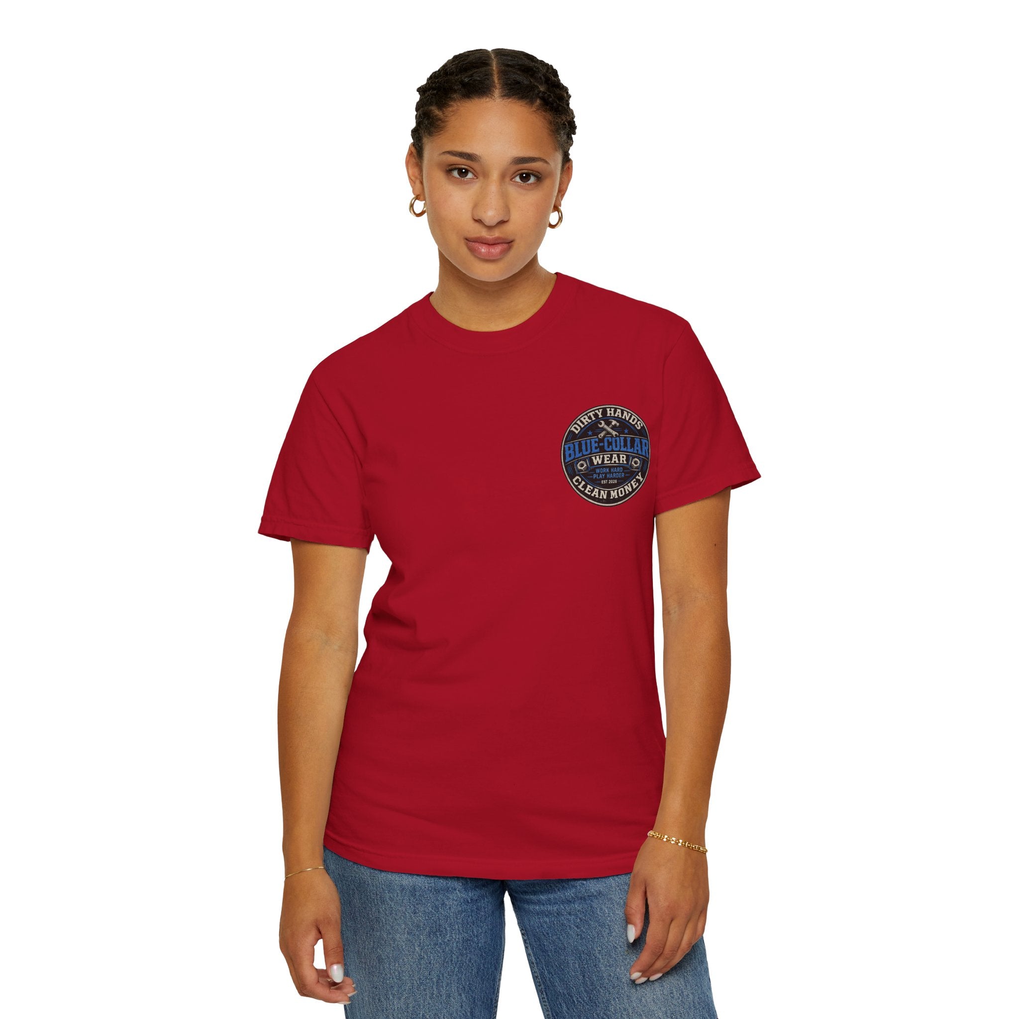 Blue-Collar T-Shirt — "Dirty Hands, Clean Money" Workwear Graphic Tee