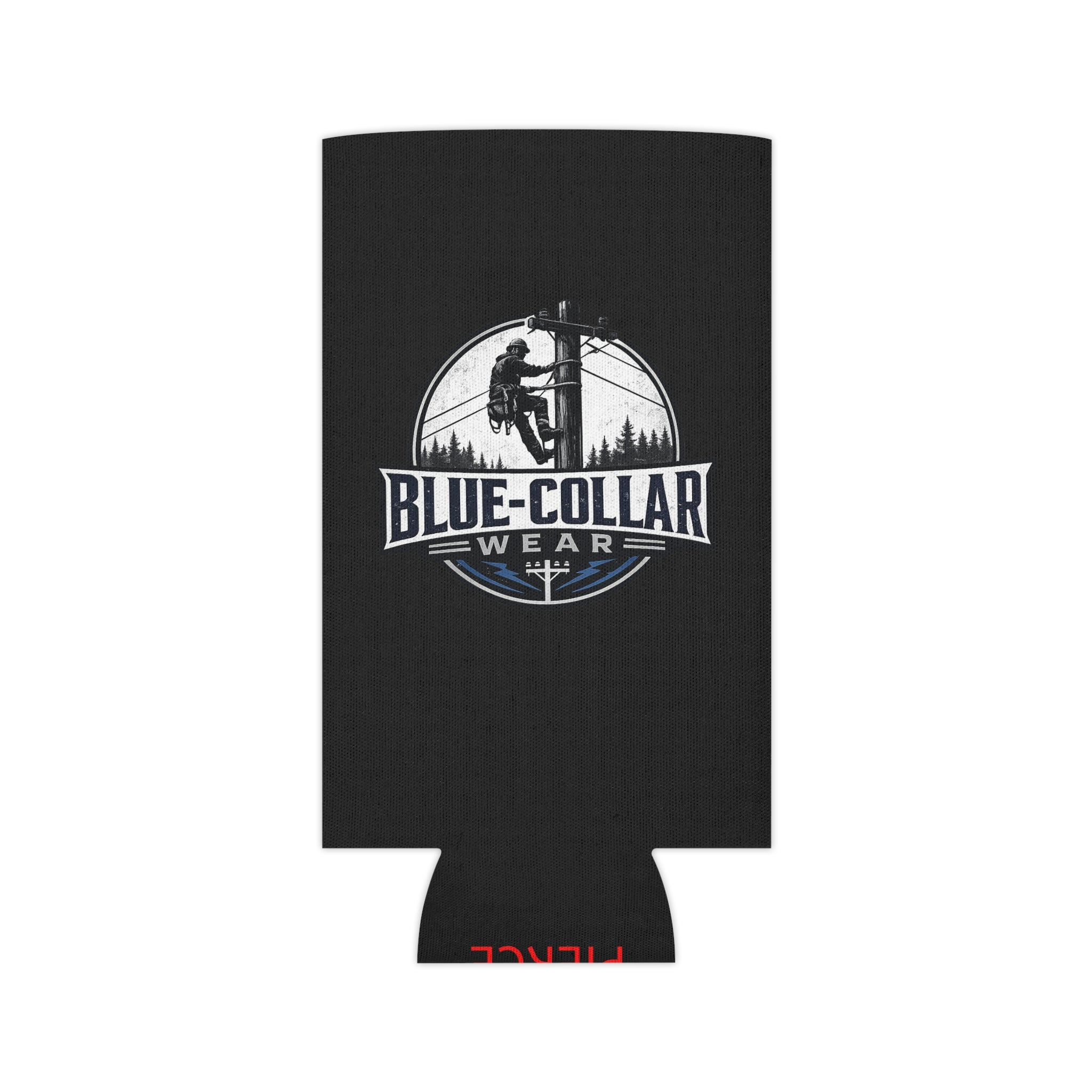 Blue-Collar Wear Can Cooler – Red Insulated Beer Koozie with Lineman Logo