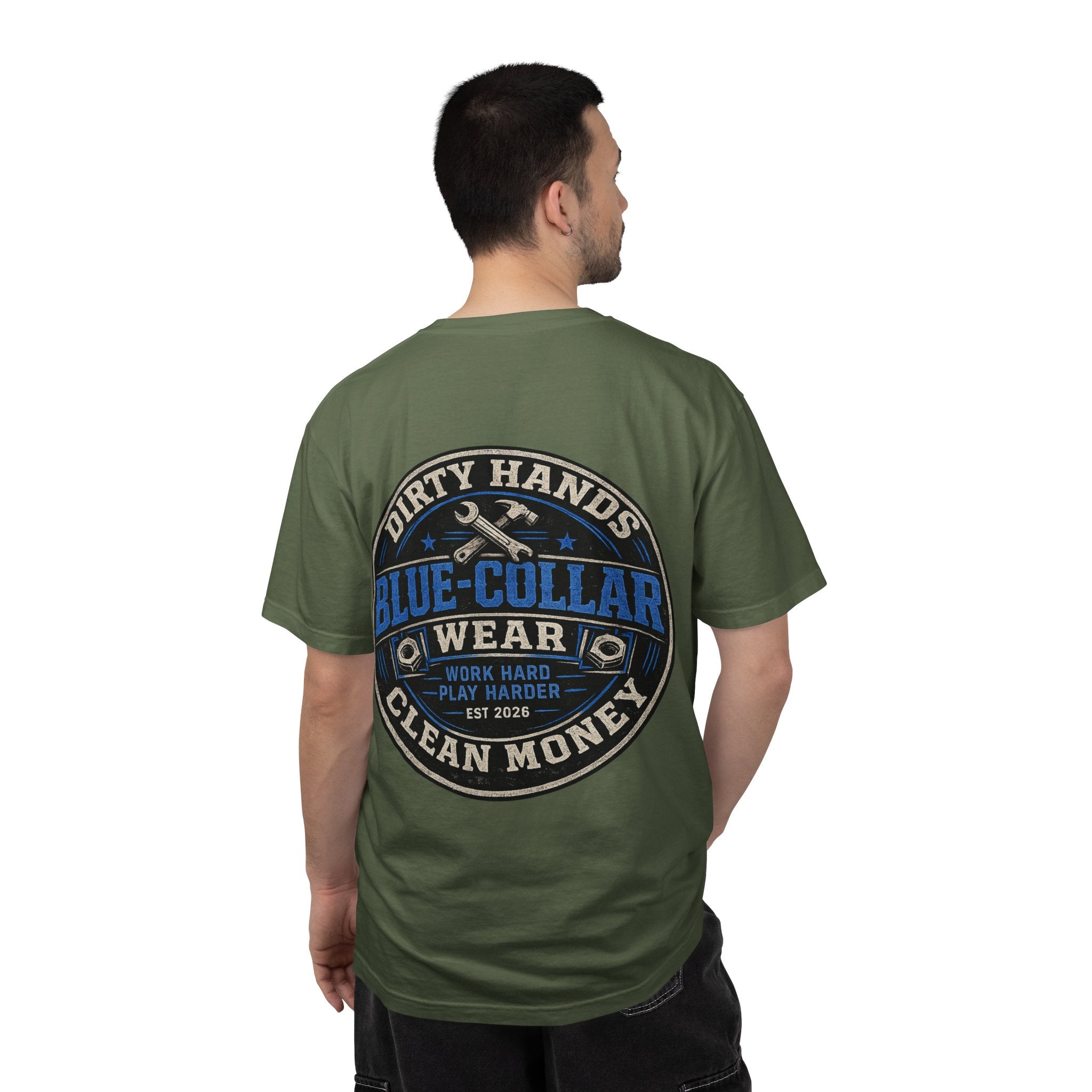 Blue-Collar T-Shirt — "Dirty Hands, Clean Money" Workwear Graphic Tee
